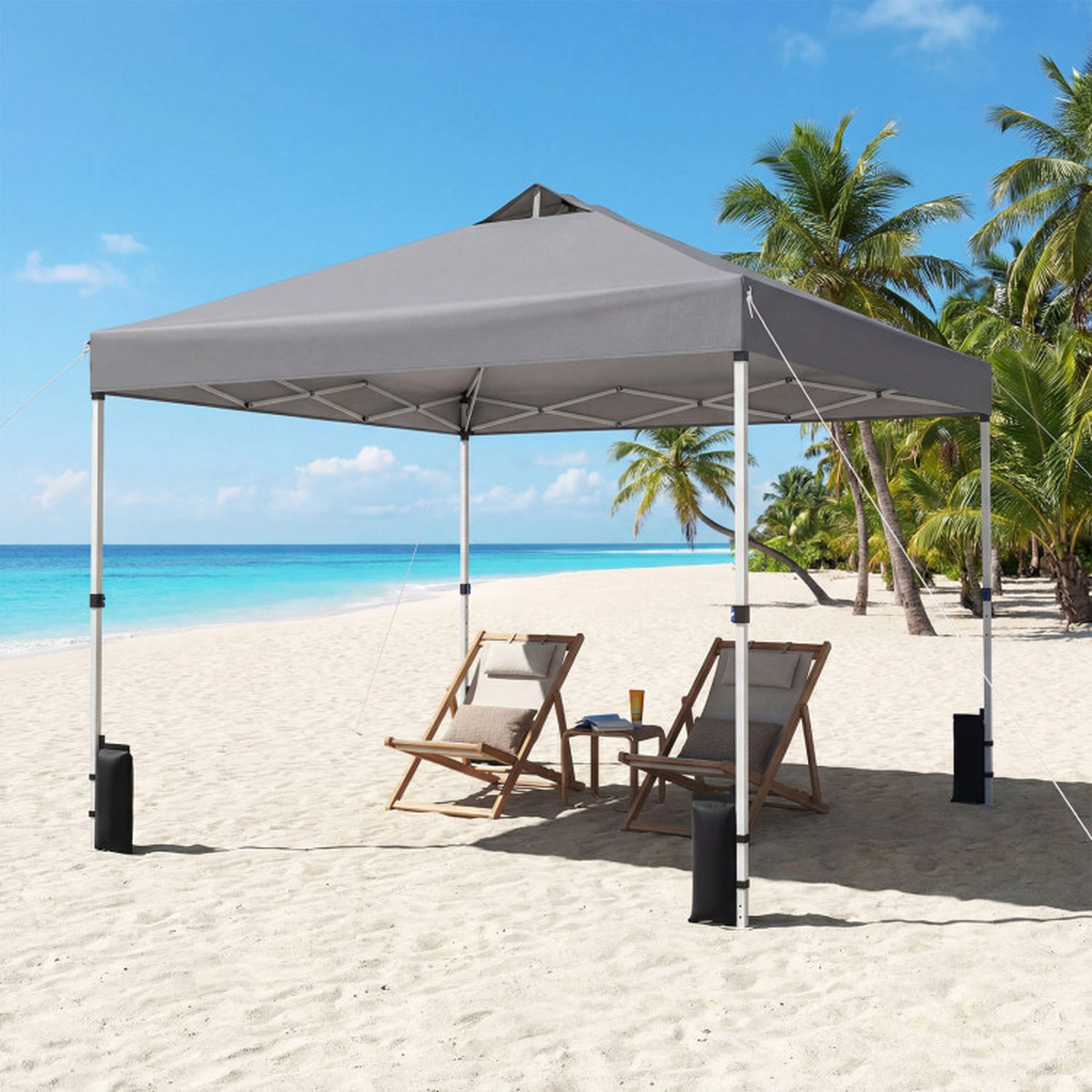 SUGIFT Gray Commercial Pop Up Canopy Tent with Roller Bag 4 Sandbags and 8 Ground Stakes 10-ft W 10-ft D 8.8-ft H