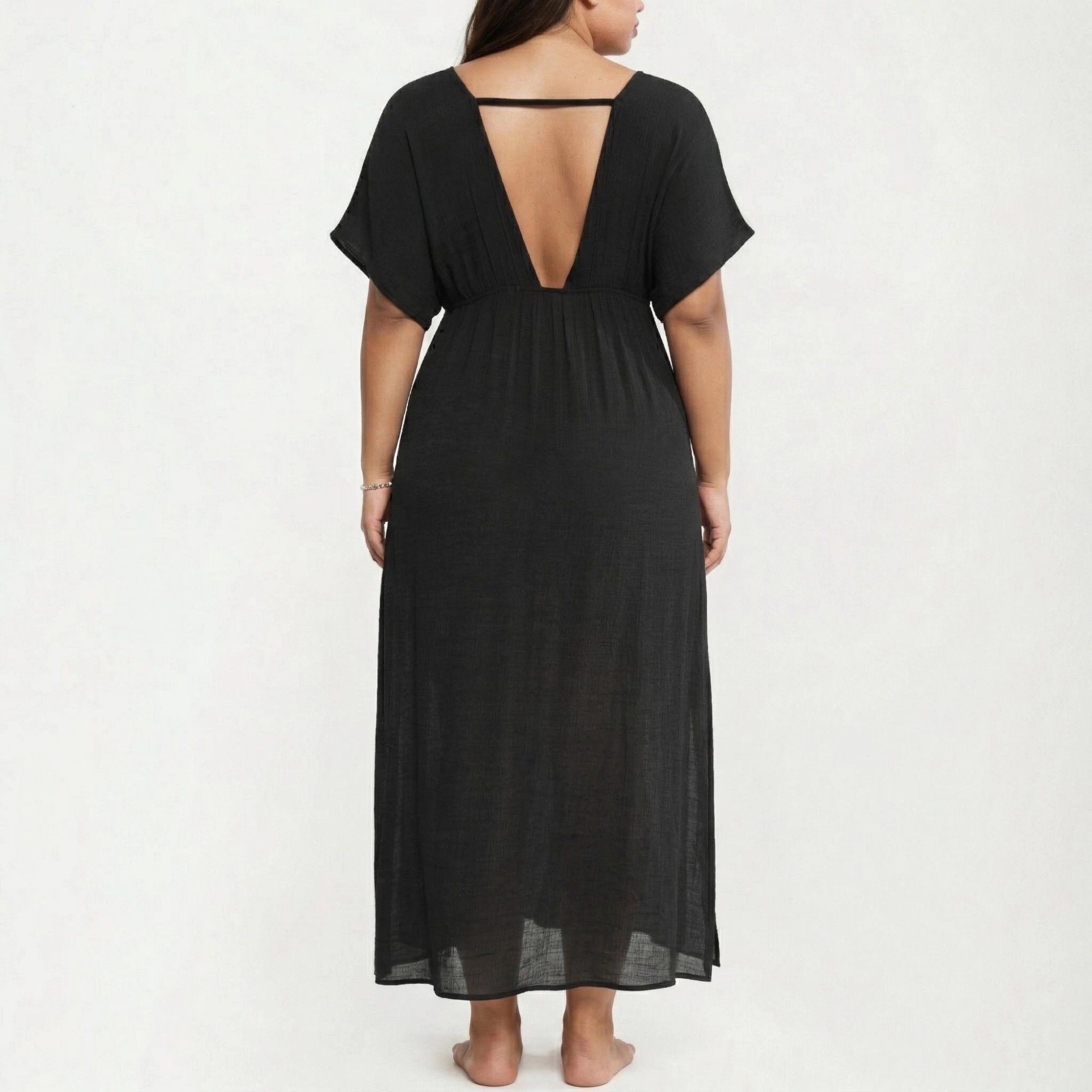 Anna-Kaci Women's Plus Deep V Neck Short Sleeve Loose Fit Flowy Maxi Dress