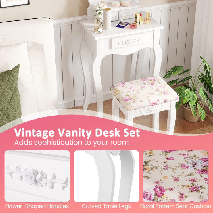 Hivvago Makeup Dressing Table And Bench 3 Drawers And Cushioned Stool For Girls