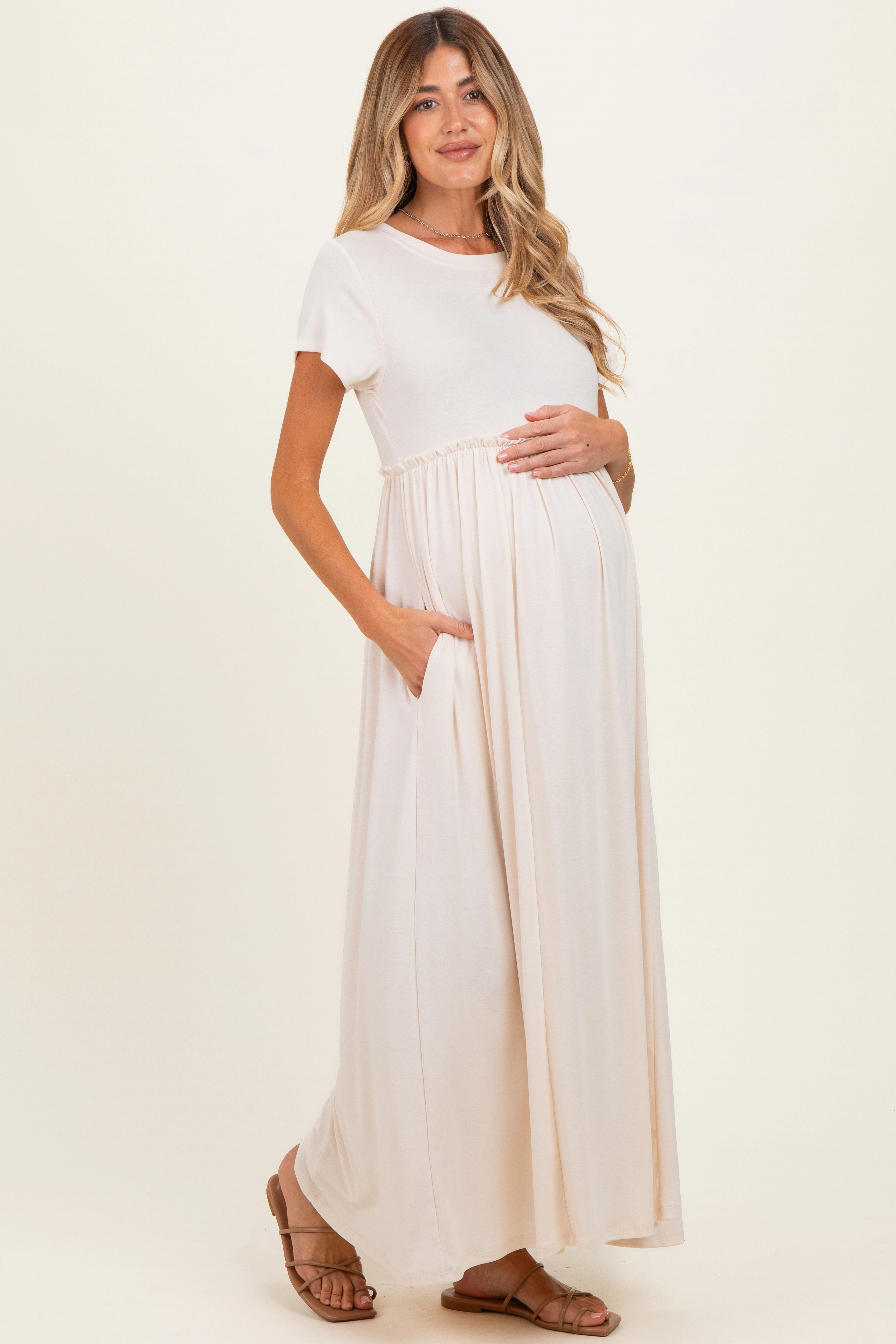 PinkBlush Womens Navy Ruffle Trim Maternity Maxi Dress