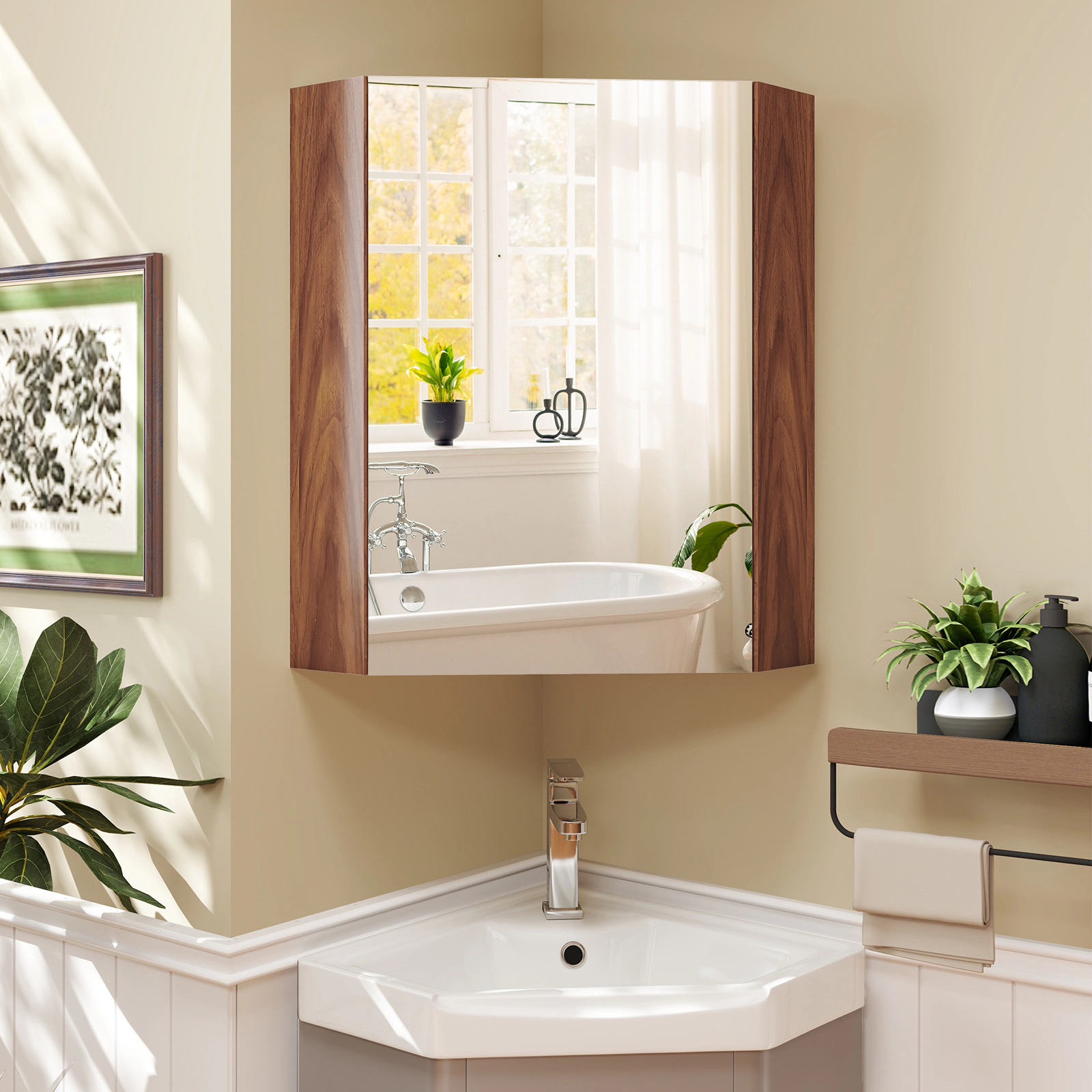 Slickblue Corner Bathroom Medicine Cabinet with Mirror Door and Adjustable Shelf