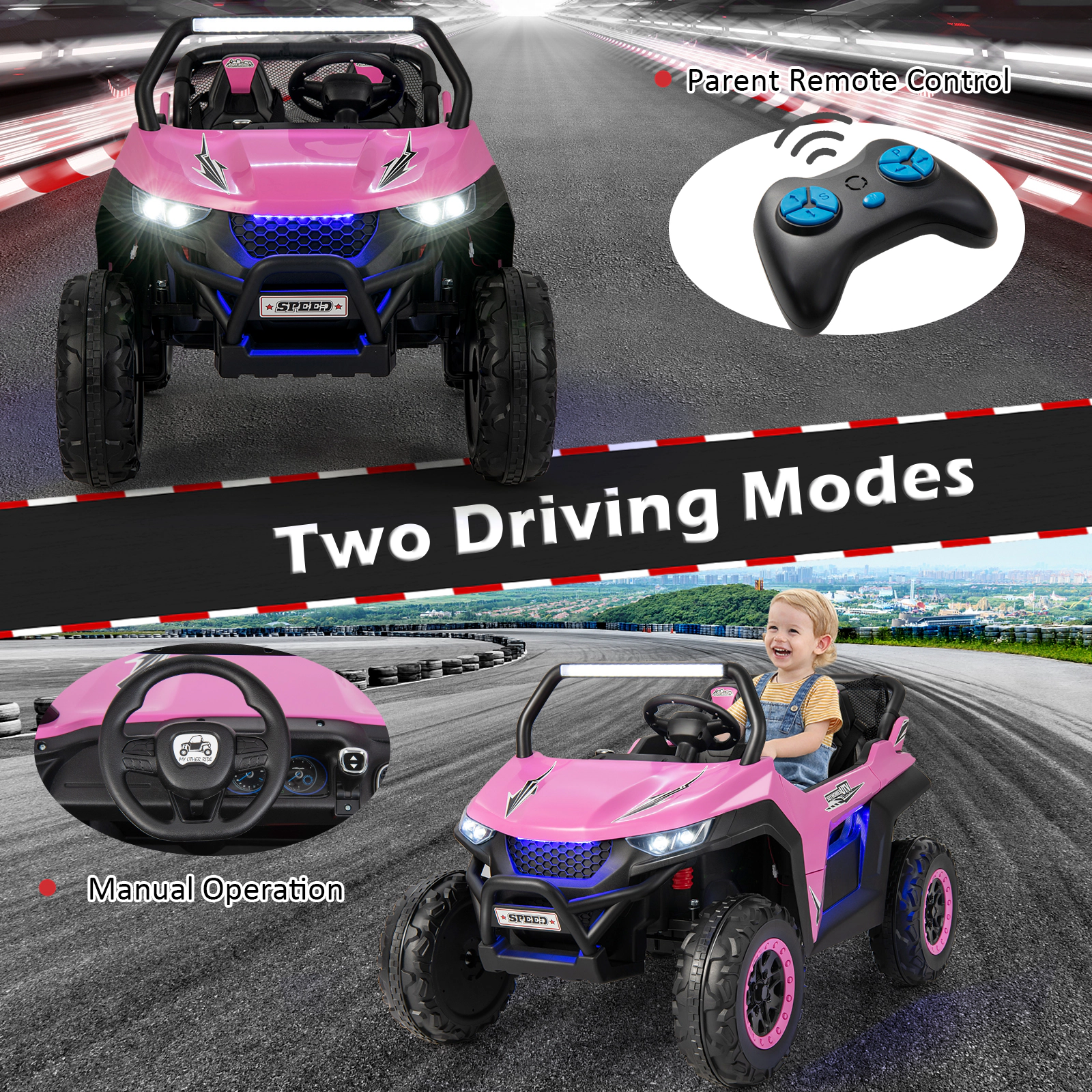 LJG 12V 2-Seater Kids Ride on UTV with Slow Start Function Music