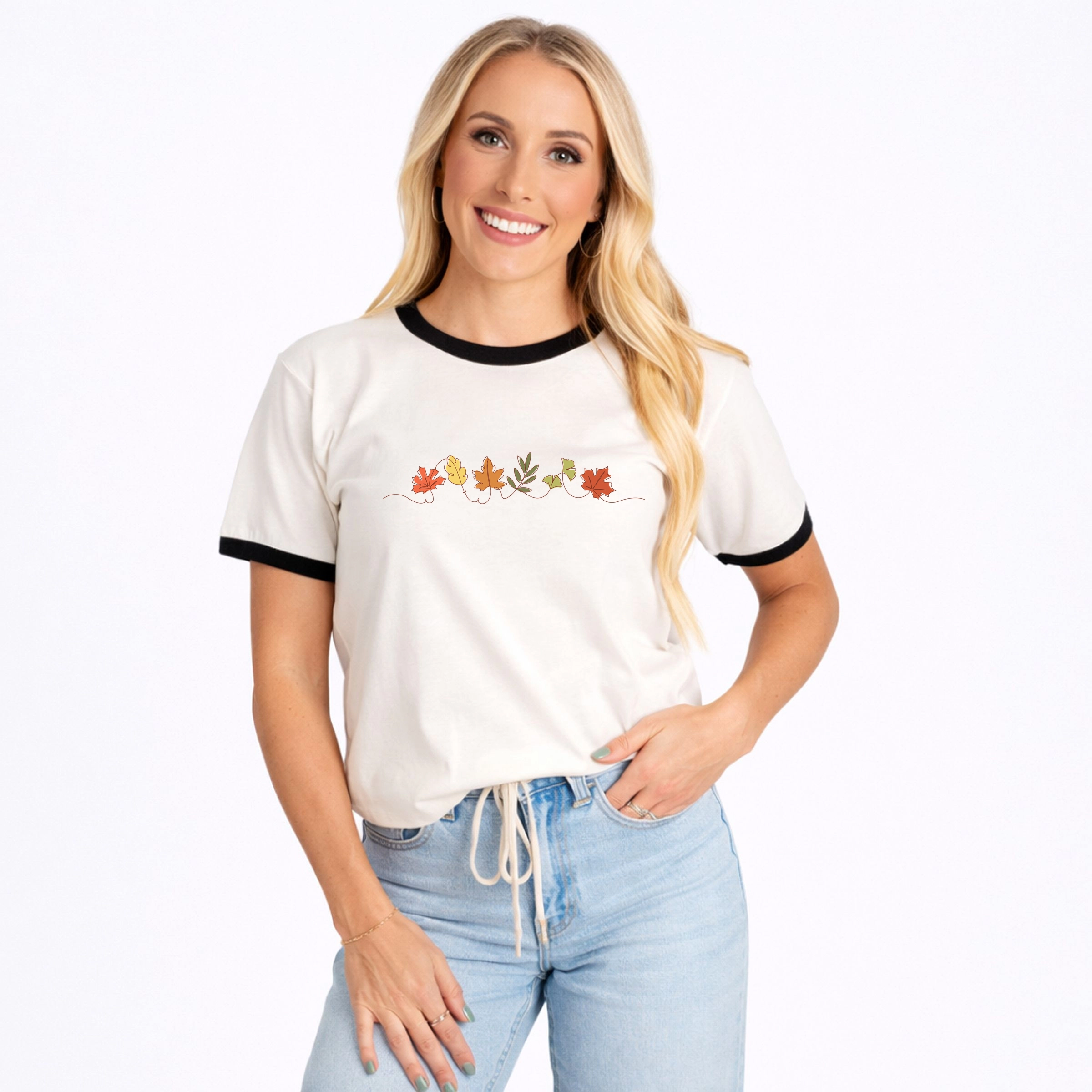 Simply Sage Market - Women's Ringer Graphic T-Shirt Fall Leaves Line