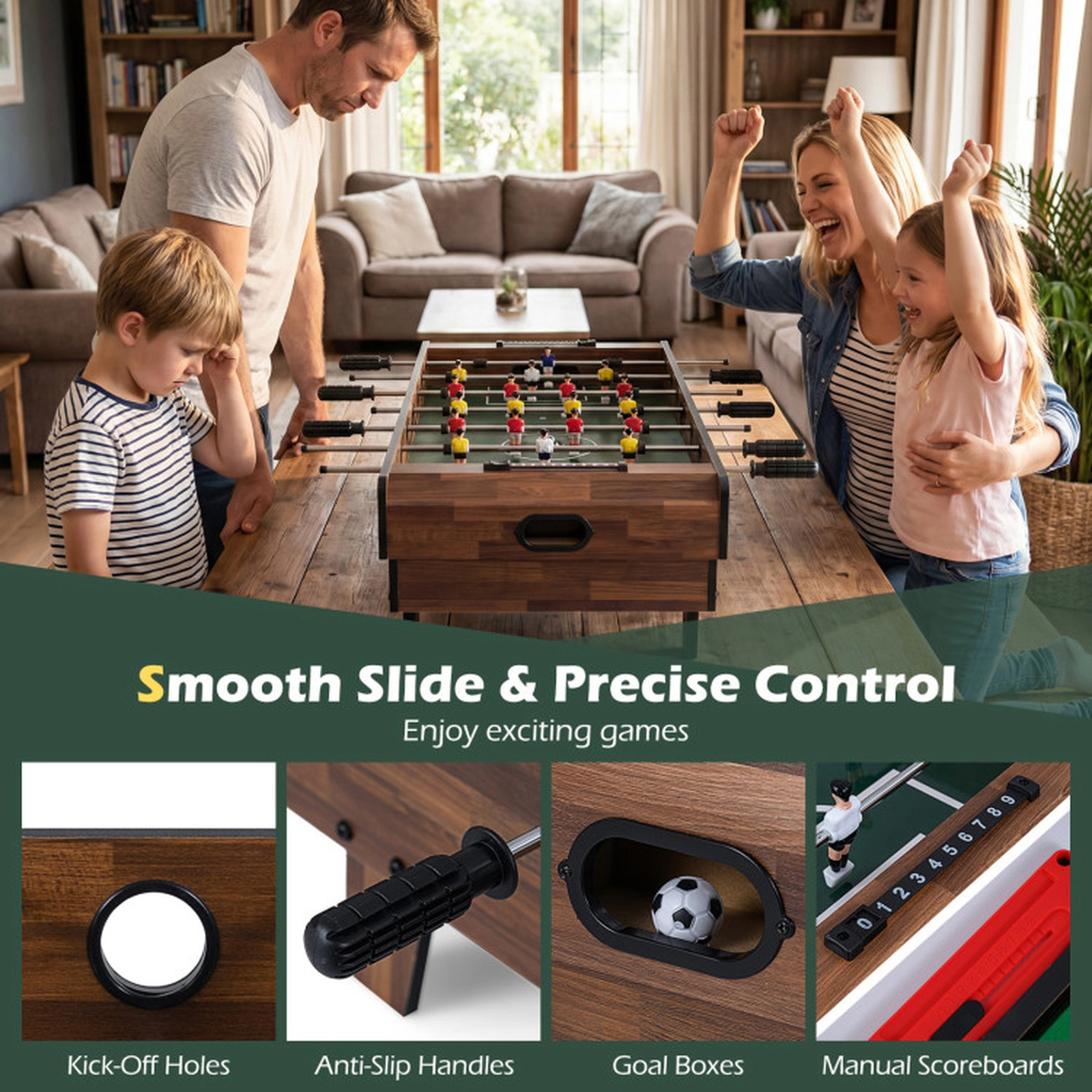 SUGIFT Natural 4-in-1 Tabletop Combo Game Set with Billiards Foosball and Hockey 32-in W 17-in D 12-in H