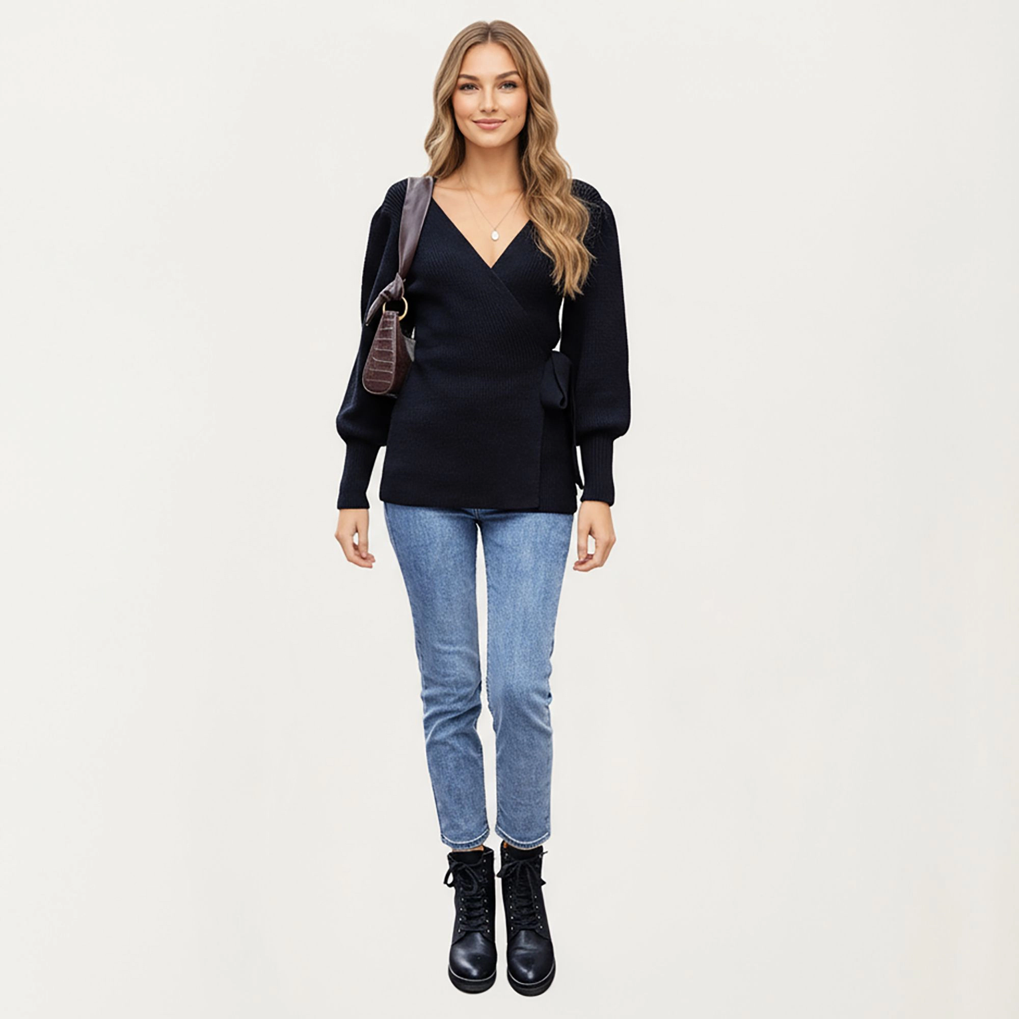 Anna-Kaci Women's Knit Wrap Top with, Textured Ribbed Fabric and Side Tie Detail Creating a Feminine Silhouette