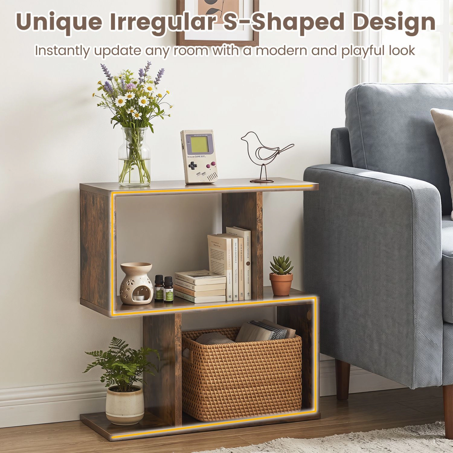 SlickBlue Compact 3 Tier Bookcase Display Shelf for Living Room