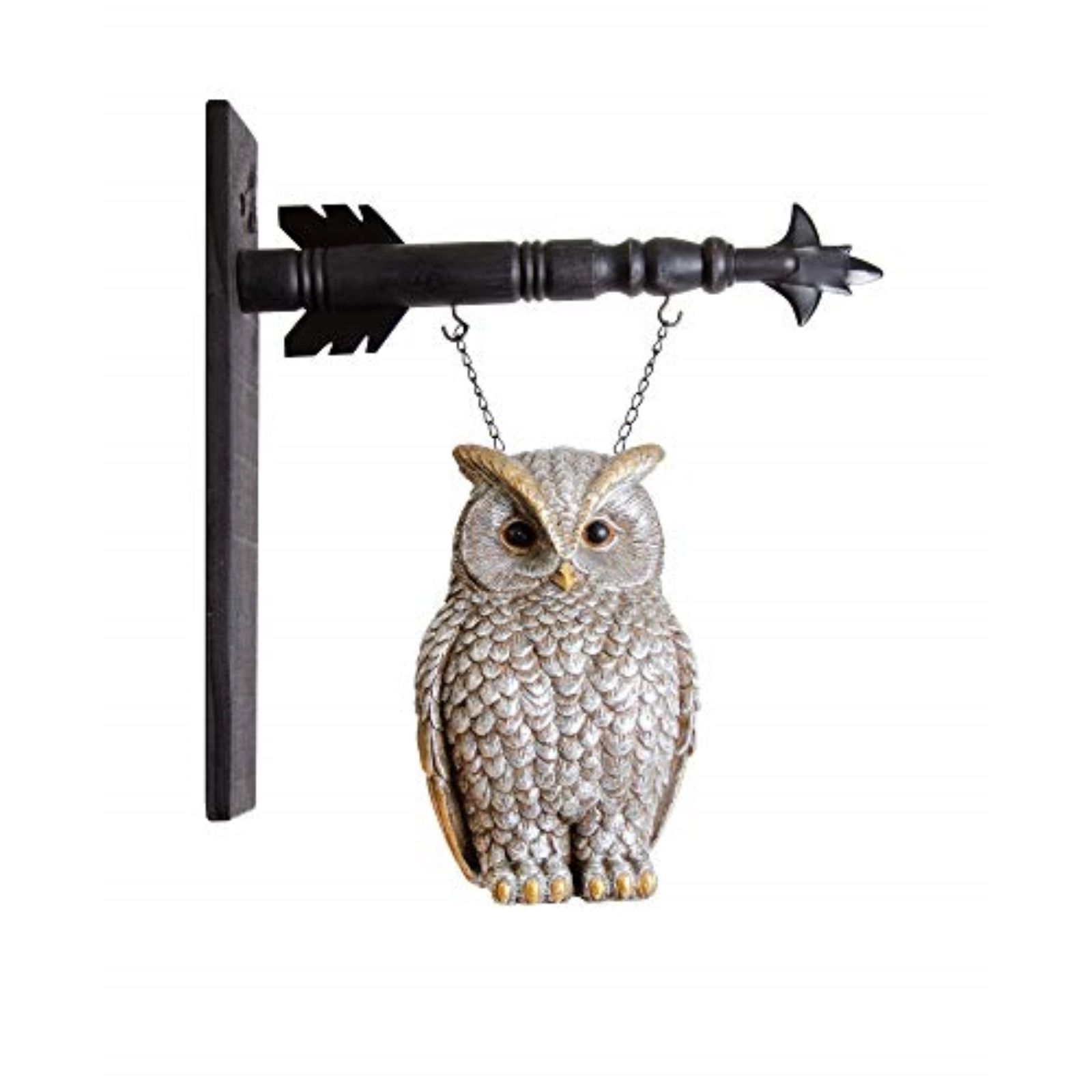 K&K Interiors Silver and Gold Metallic Resin Owl Arrow Replacement Sign 11.5 inch - Arrow Sold Separately