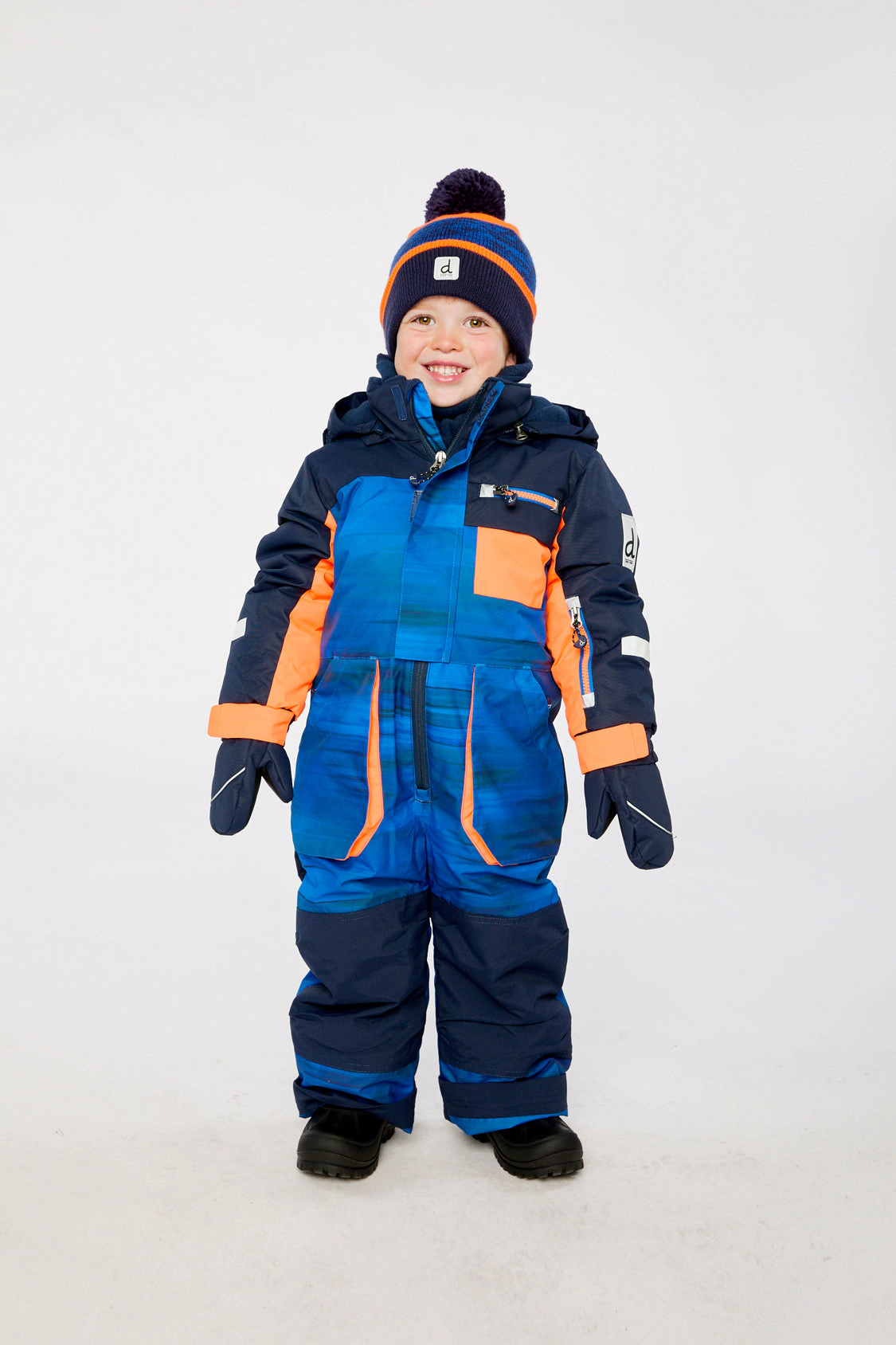 Deux par Boys Striped One Piece Play Snowsuit with Detachable Hood