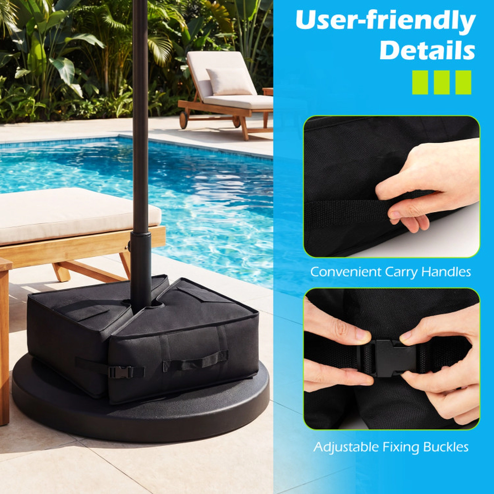 SUGIFT Black 90-lb Capacity Weatherproof 900D Oxford 18.5-in Square Umbrella Base Weight Bags