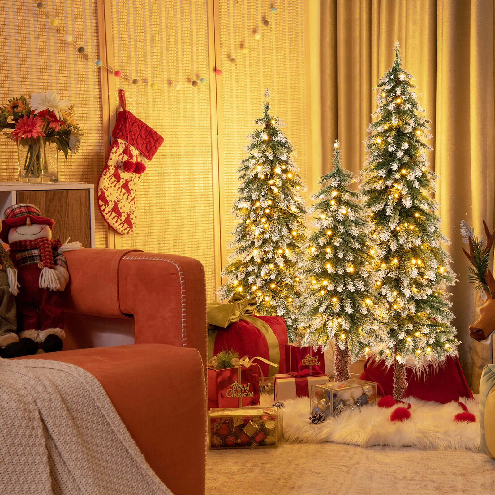 LJG Pre-Lit Christmas Tree Set of 3 - Snowy and Slim