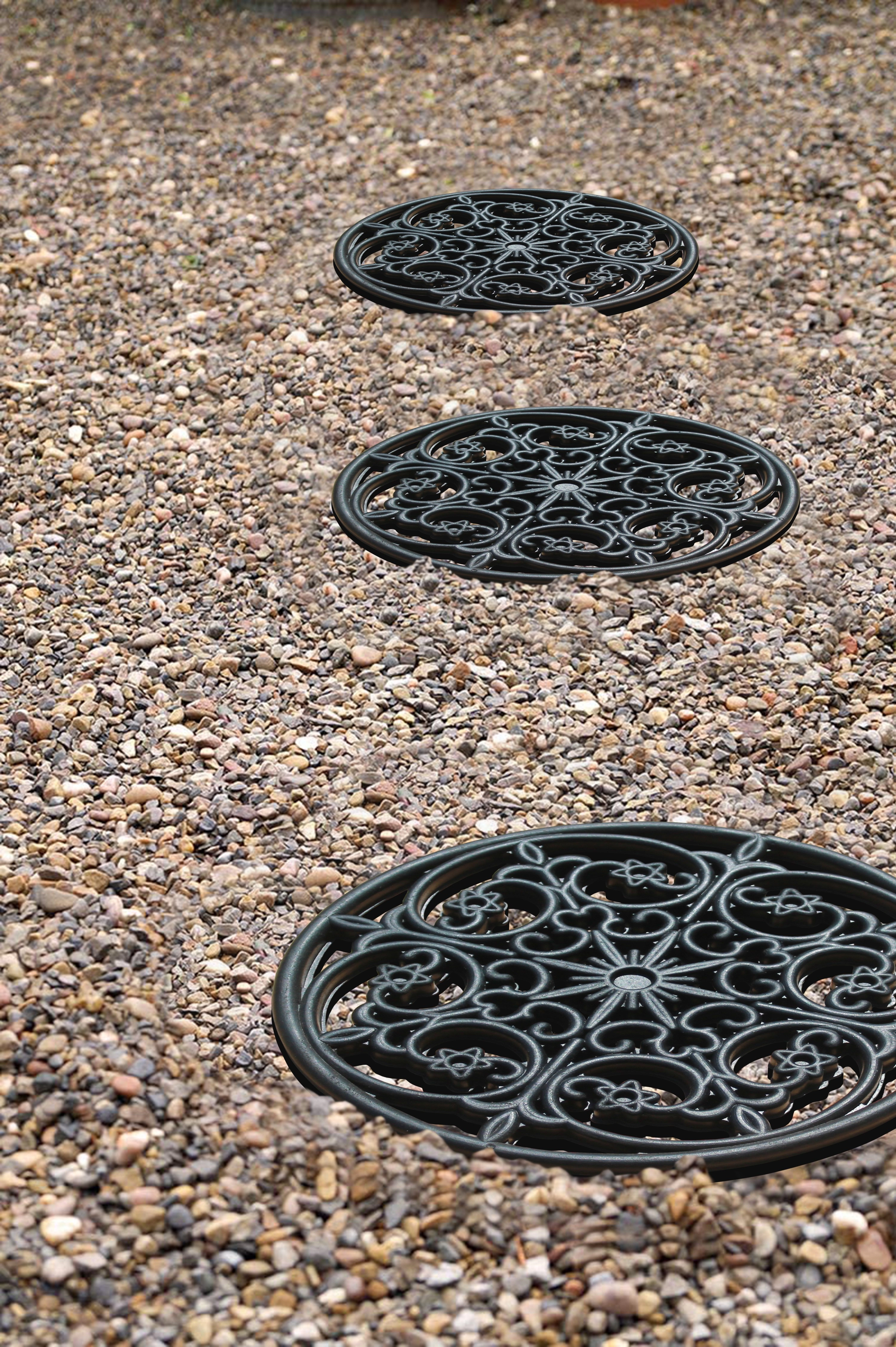 A1 Home Collections Paisley Star Black Rubber Garden Stepping Stone Mats Set of 4, 12 x 12 In