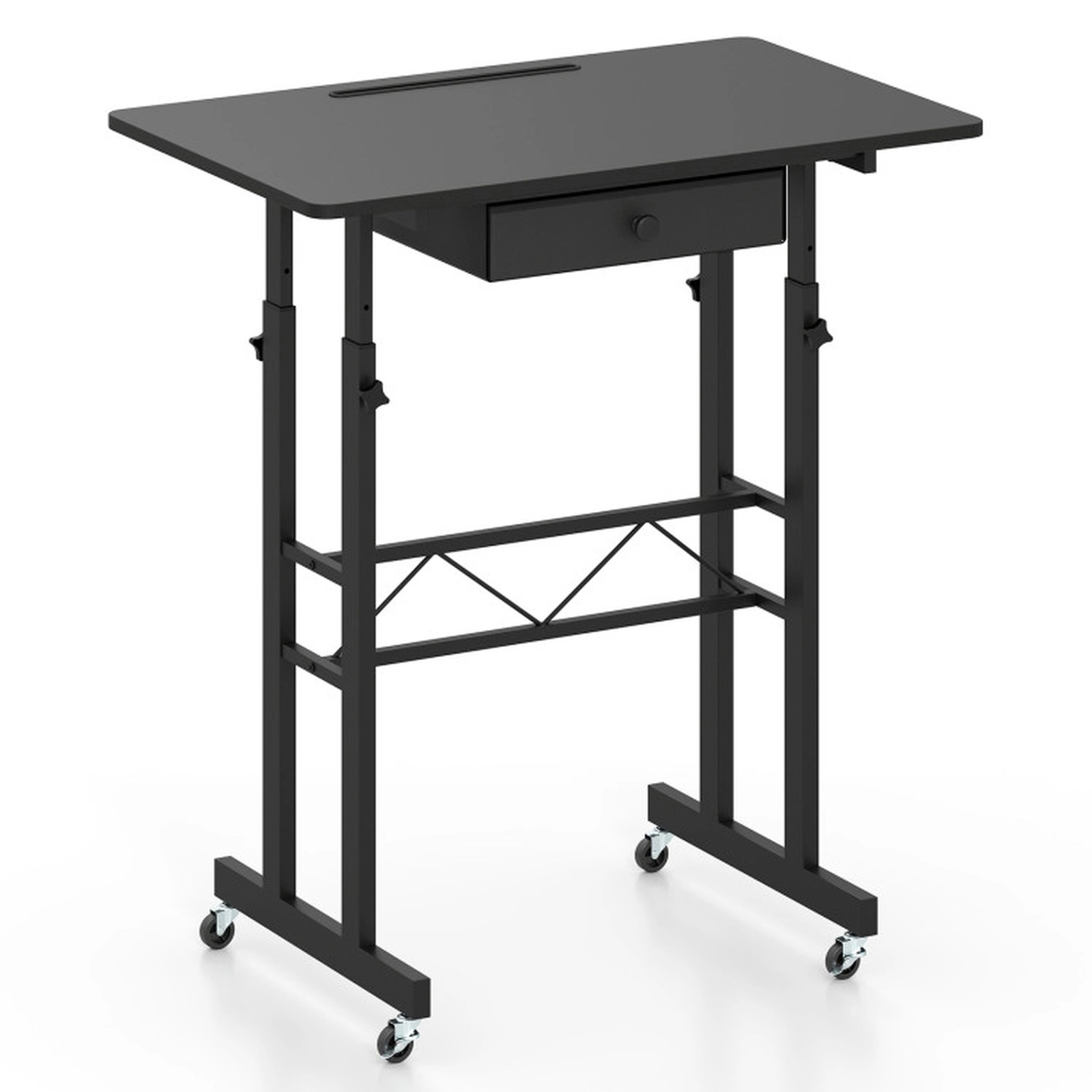 SUGIFT Height Adjustable Laptop Desk with Fabric Drawer Tablet Holder 45-lb Tabletop Capacity Black