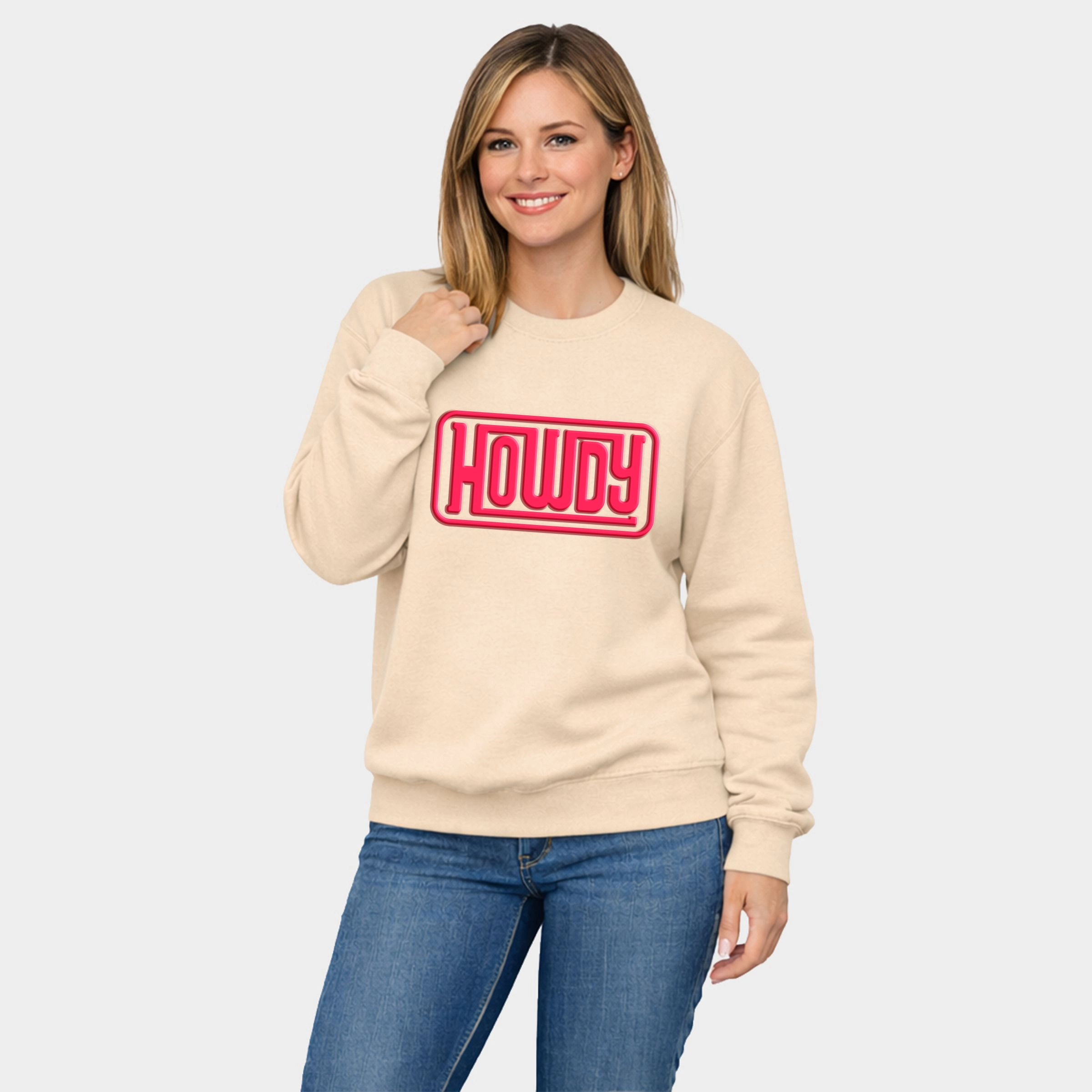 Simply Sage Market Howdy Square Puff Print Women's Graphic Sweatshirt