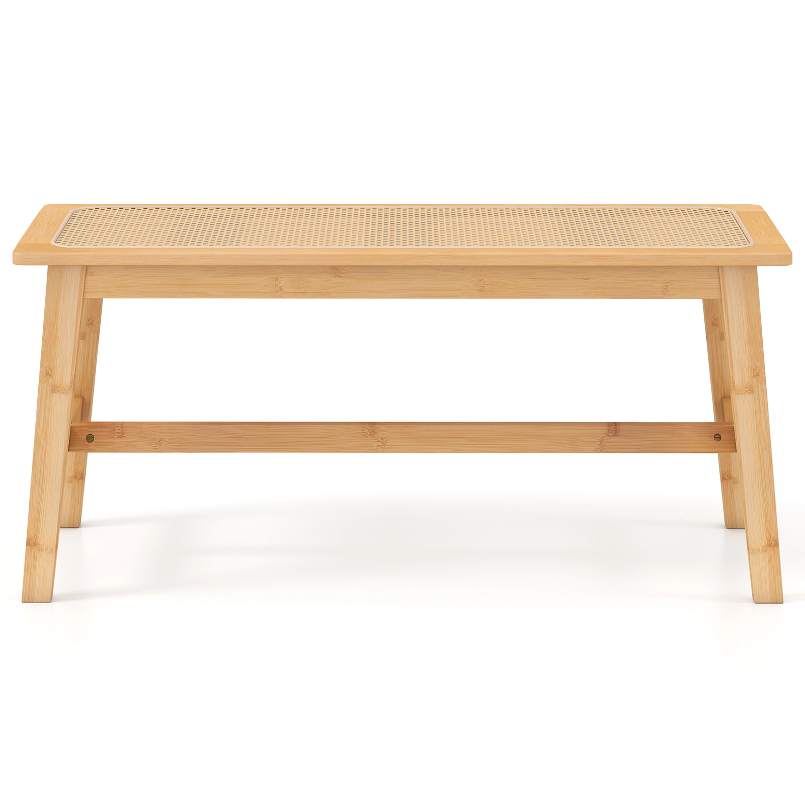 LJG 39.5 Inch Bamboo Dining Bench with Handwoven Rattan Seat for Indoor Outdoor
