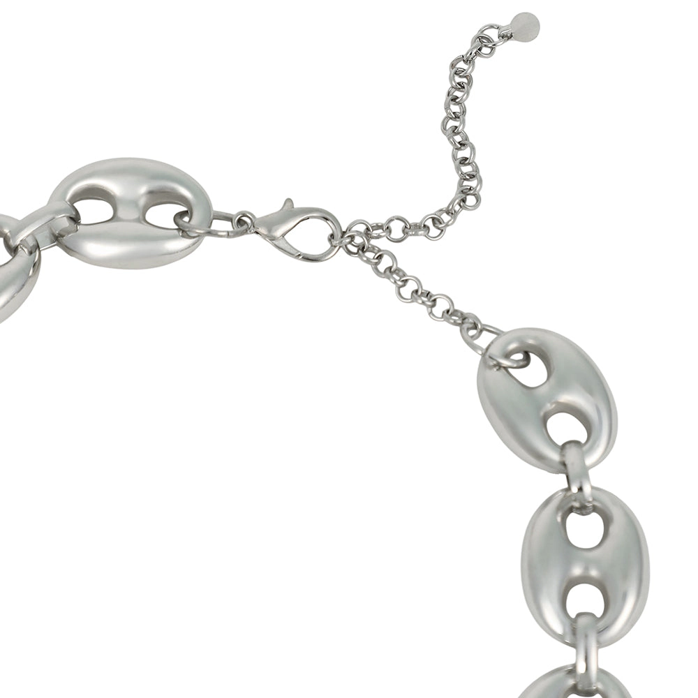 SOHI Women's The Chunky Coffee-Bean Chain Necklace - Chrome Silver
