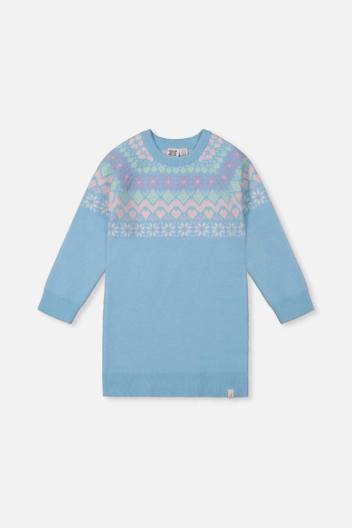 Deux par Girls Fair Isle Yoke Raglan Sleeve Knit Dress
