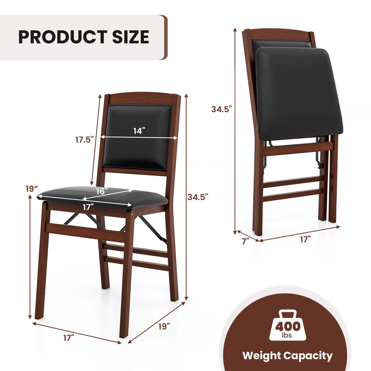 SlickBlue Folding Dining Chairs with Solid Wood Frame Set of 2
