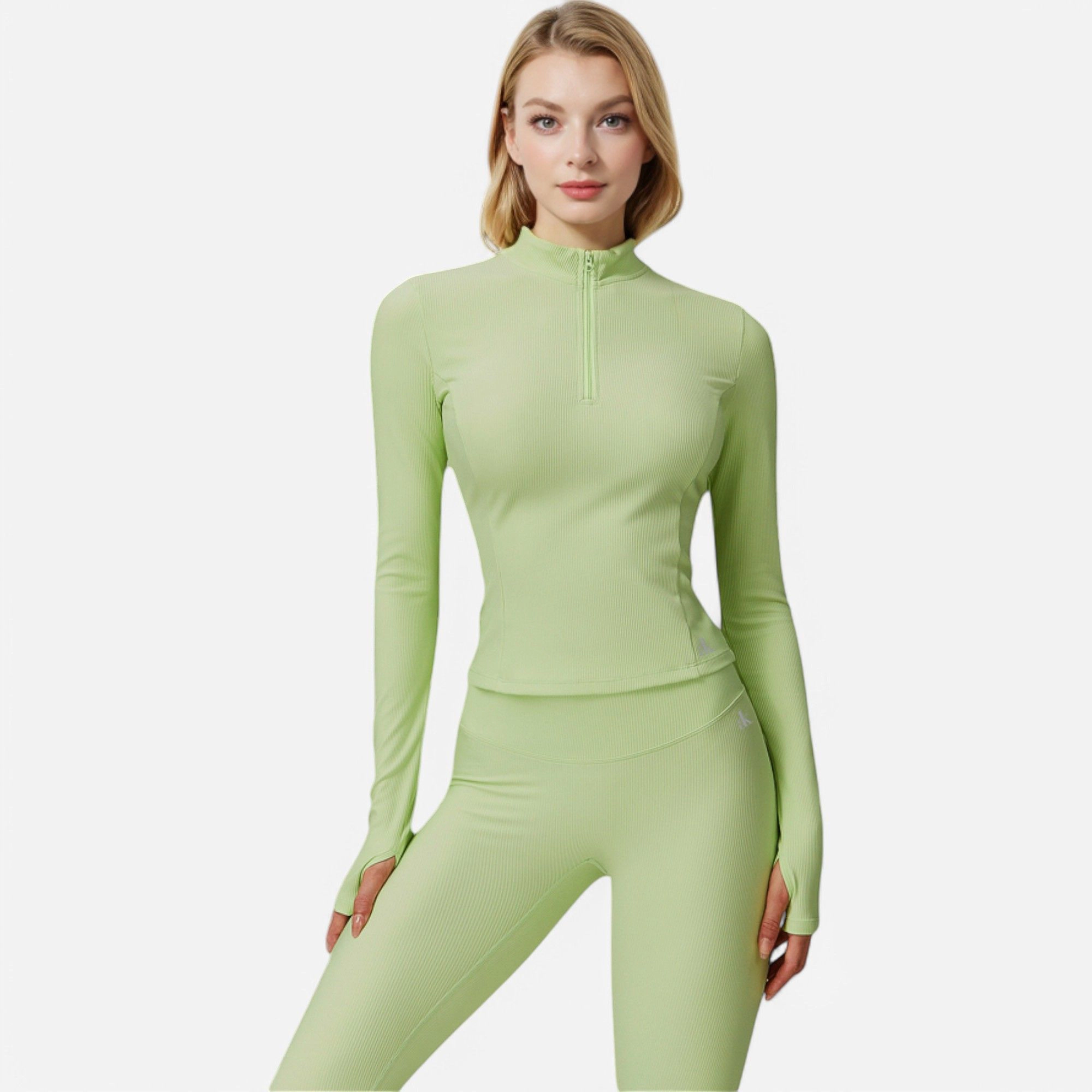Anna-Kaci Women's Long Sleeve Fitted Ribbed Knit Top with Zip Collar and Thumbhole Cuffs