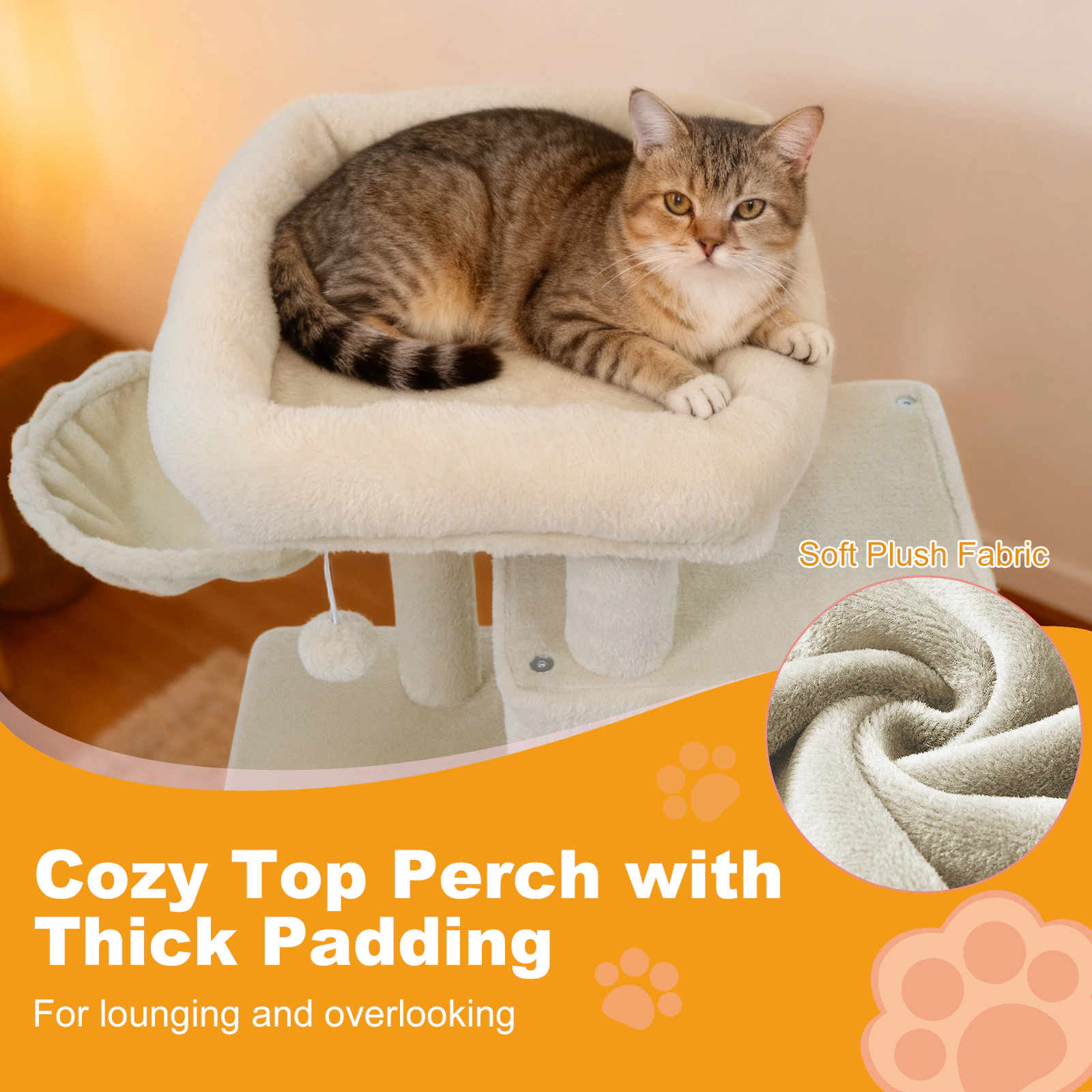 Glintex 33.5-Inch Kitten Tower with 2-Tier Condo 3 Cat Holes and Padded Basket