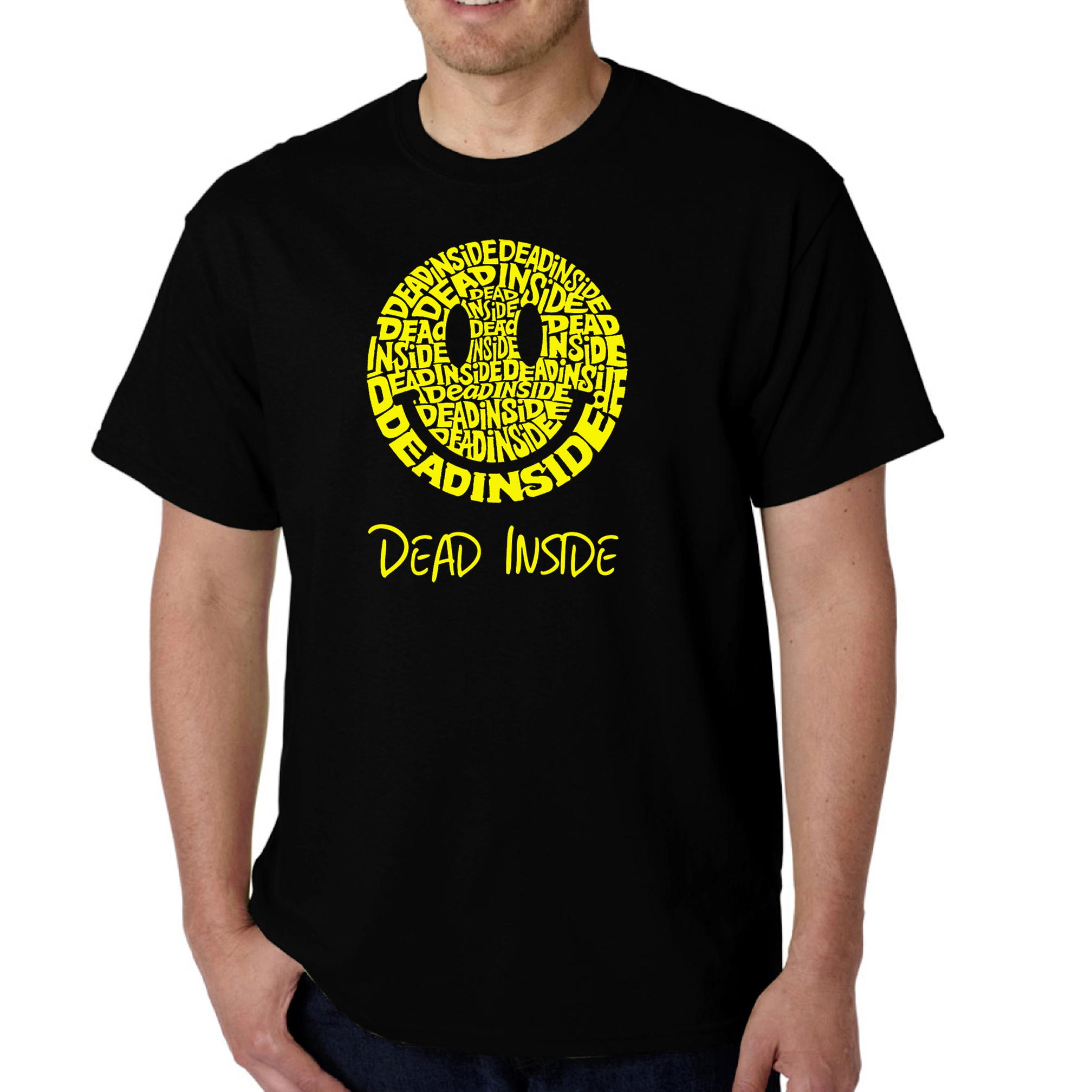 LA Pop Art Men's Crew Neck Cotton T-Shirt - "Dead Inside Smile" Word