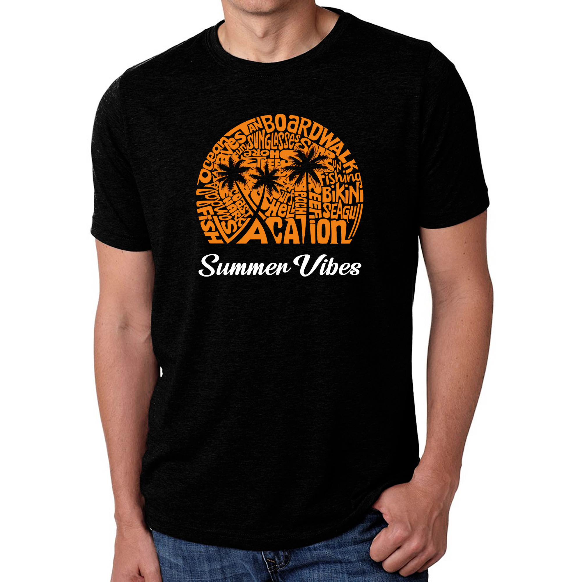 LA Pop Art Men's Cotton/Poly Blend Word T-Shirt - Summer Vibes