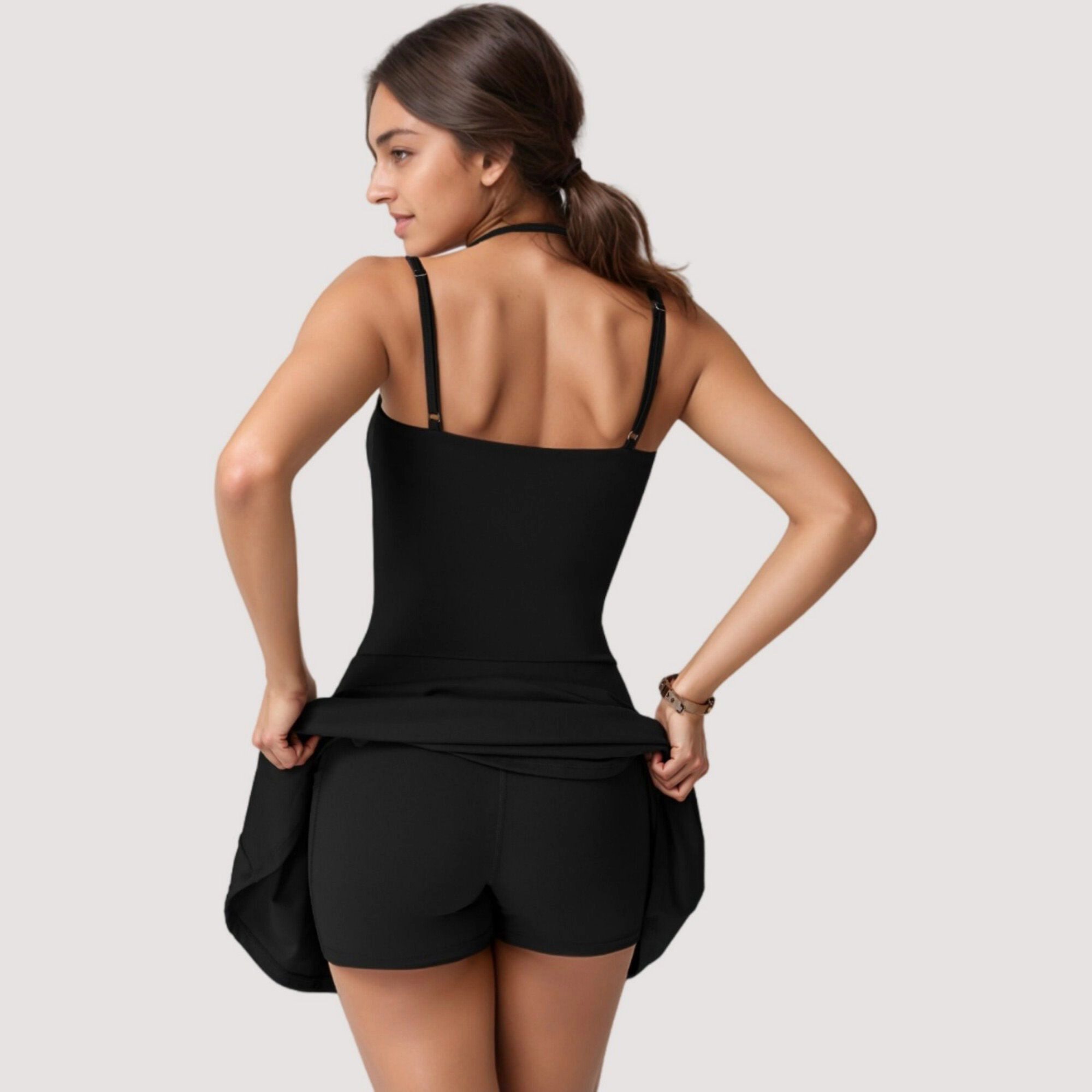 Anna-Kaci Women's Strappy Athletic Dress with Built-In Shorts and Side Pocket