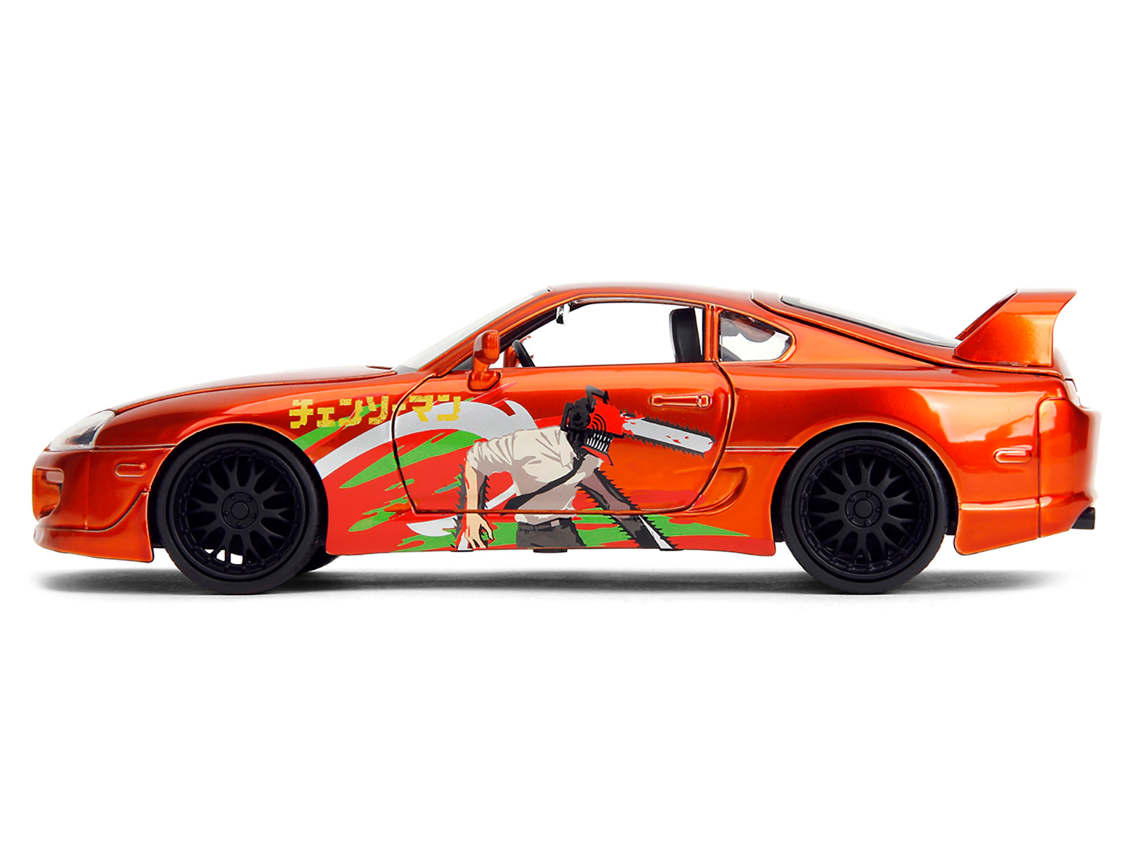 Jada 1995 Toyota Supra Orange Metallic with Graphics and Chainsaw Man Diecast Figure "Chainsaw Man" (2022) TV
