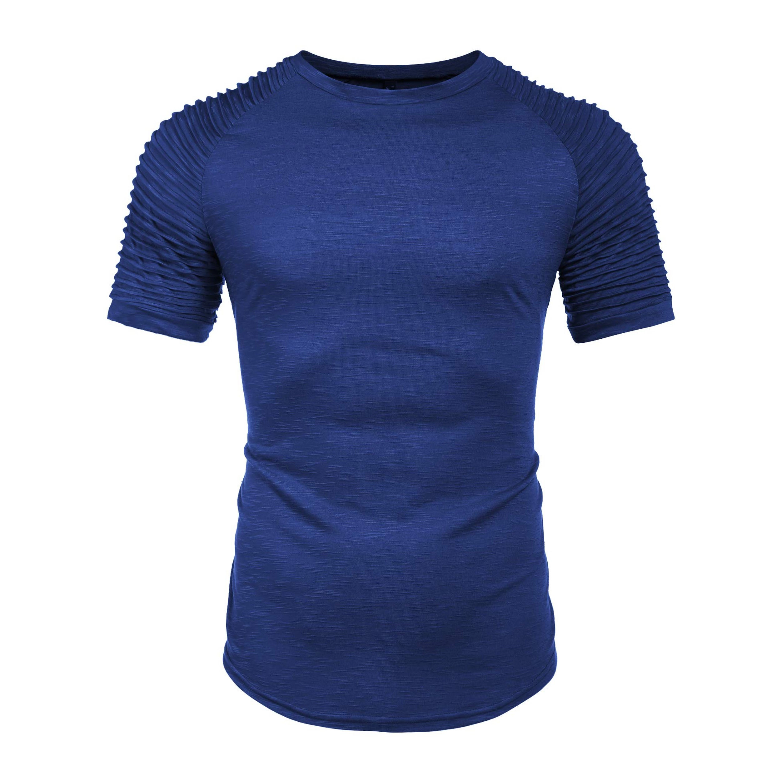 COOFANDY Mens Short Sleeve Crew Neck Tee Ribbed Pleated Sleeves Curved Hem Slim Tops