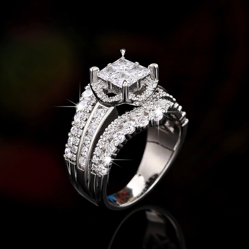 Wardrobe Whimsy Princess Cut Double Halo Cubic Zirconia 2‑Piece Bridal Ring Set