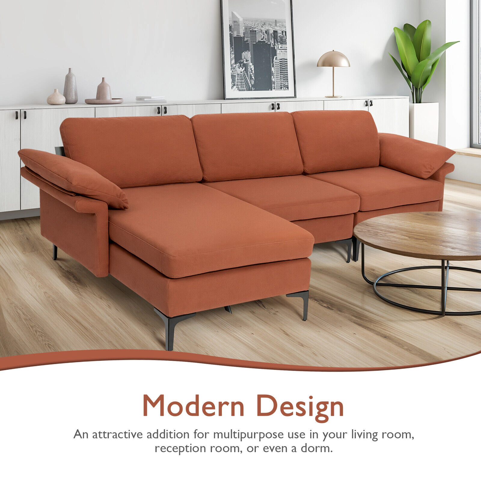 SUGIFT Rust Red 100.5-Inch L-Shaped Sectional Sofa with Reversible Chaise, Storage and USB Power Strip