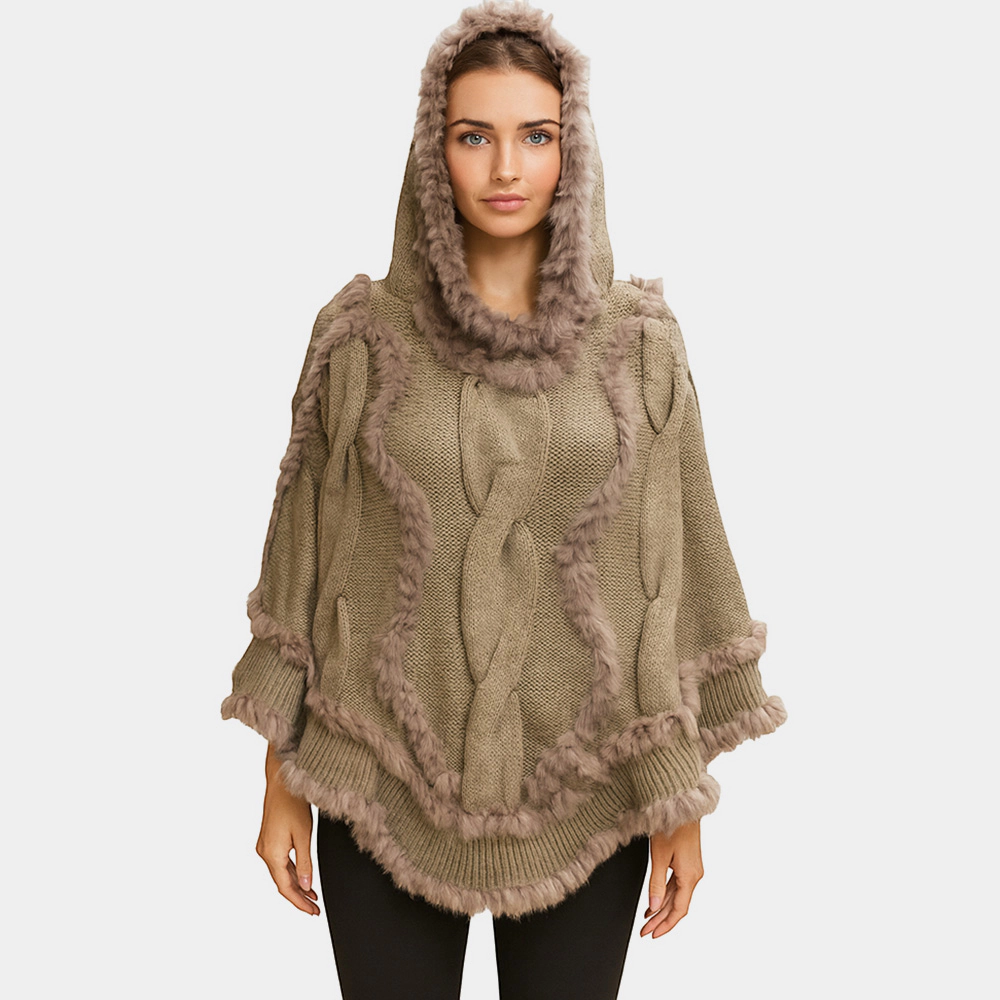 TRUEDAMES Women Soft Faux Fur Knitted Poncho