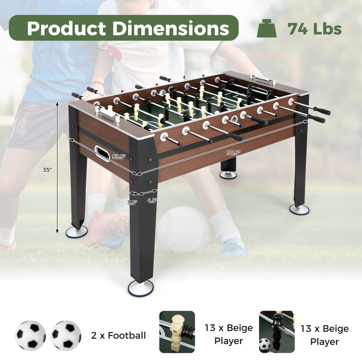 SUGIFT 54-in Competition Size Foosball Soccer Game Table with 8 Steel Rods 26 Players and 2 Footballs