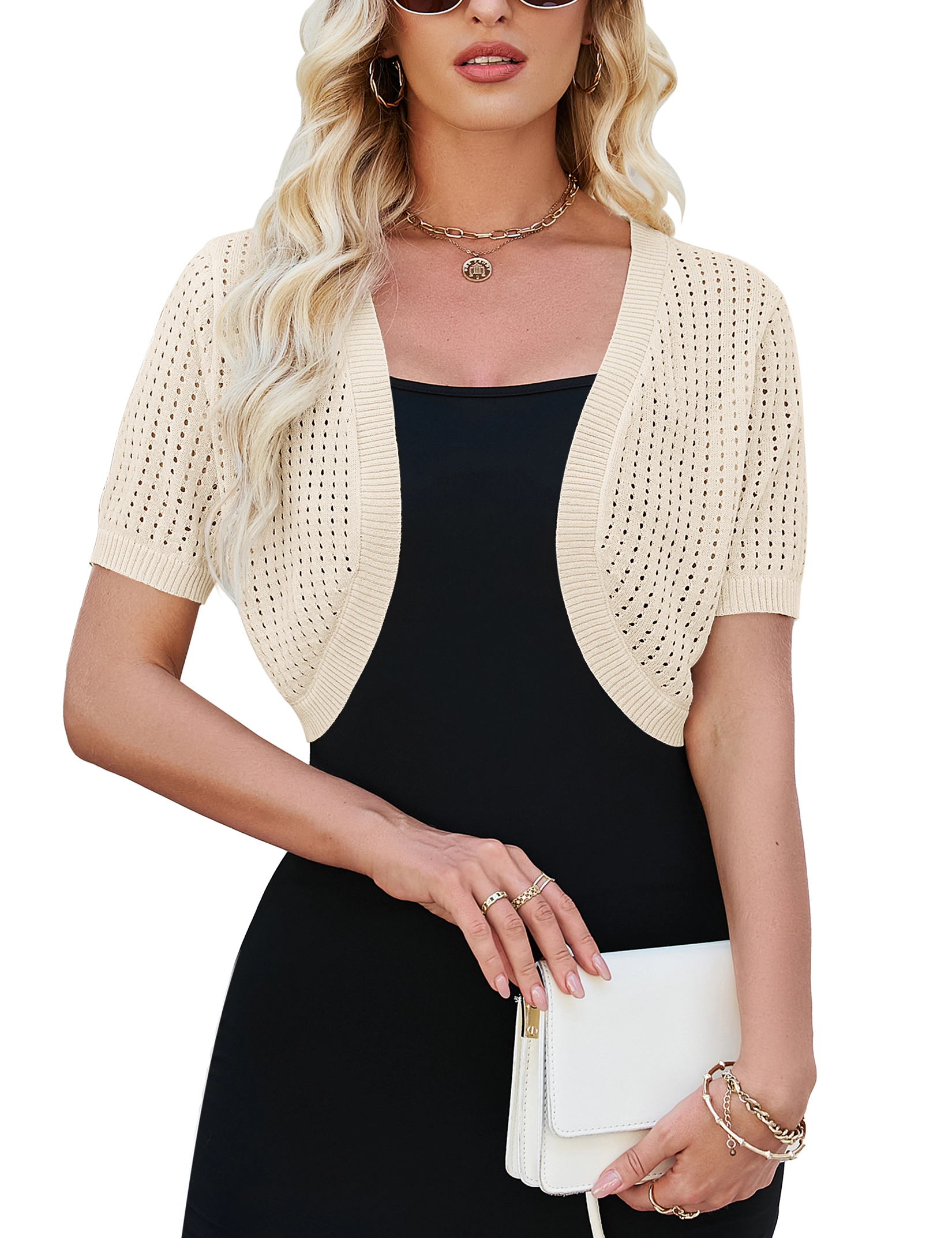KOJOOIN Womens Short Sleeve Cardigan Lightweight Open Front Sweater Shrug Knit Cardigans for Dress