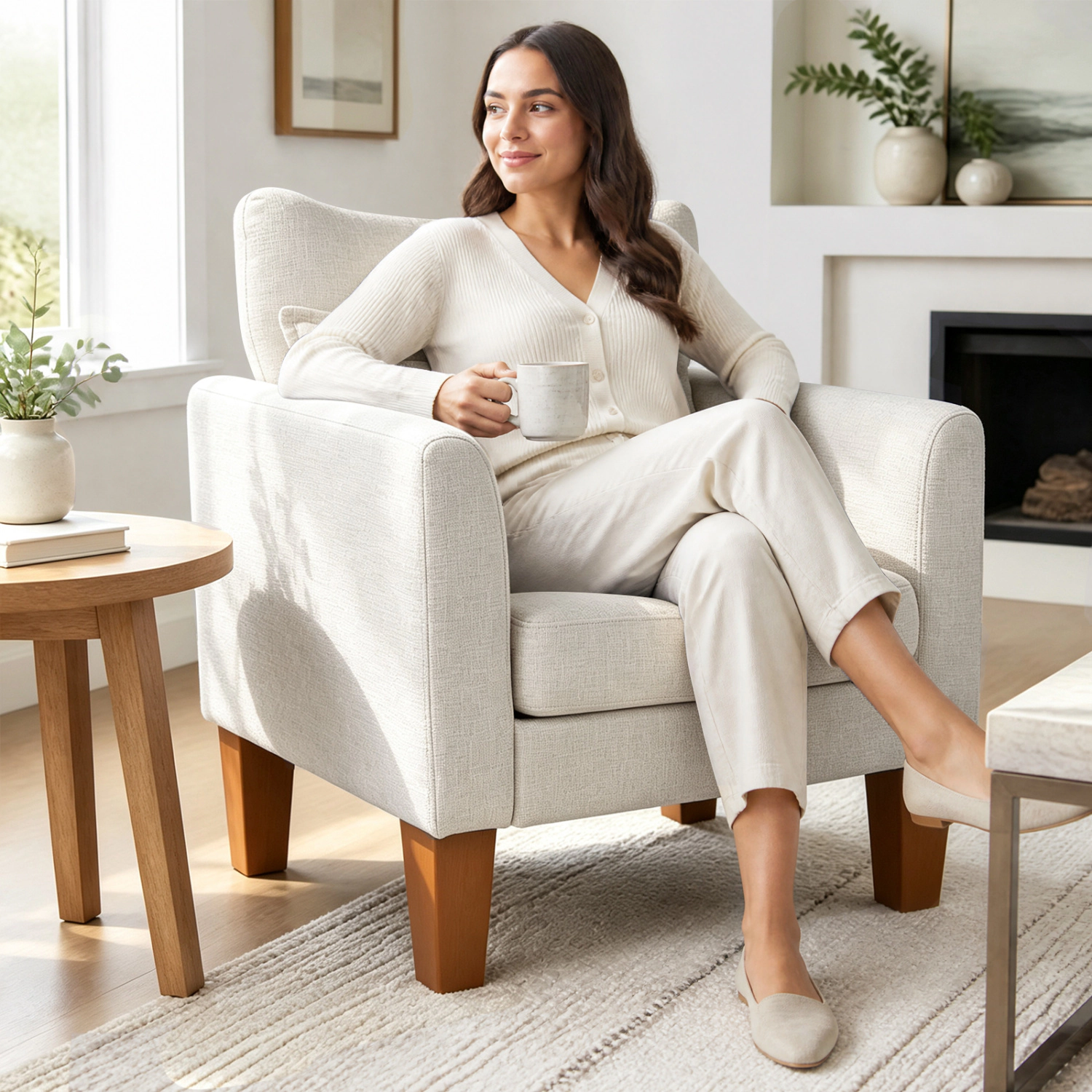 LJG Modern Accent Chair with Removable Cushion & Pillow for Living Room