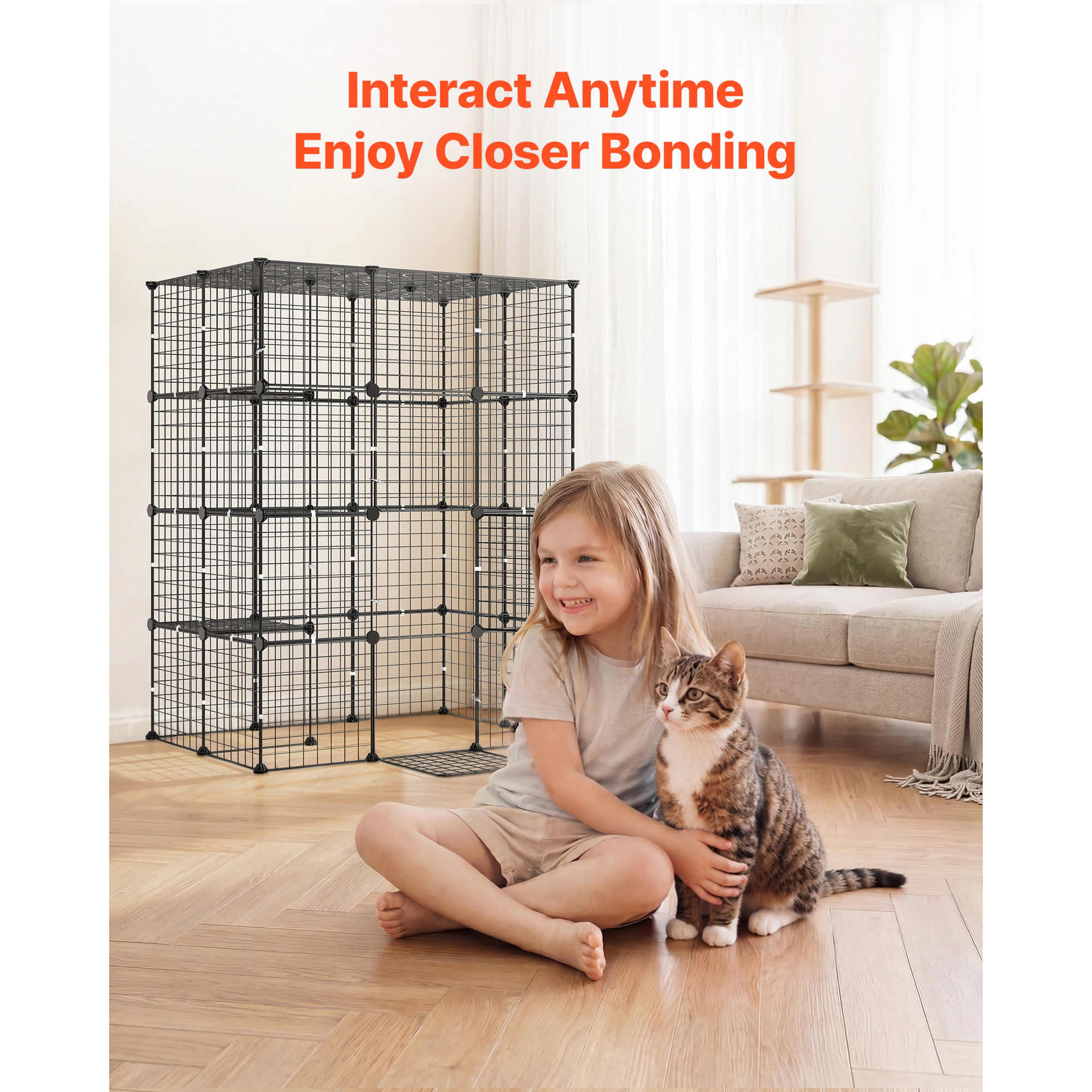 HONGGE Cat Cage Large DIY Cat Playpen Indoor Enclosure Detachable Metal Wire Kennel Crate with Exercise Place for Cats