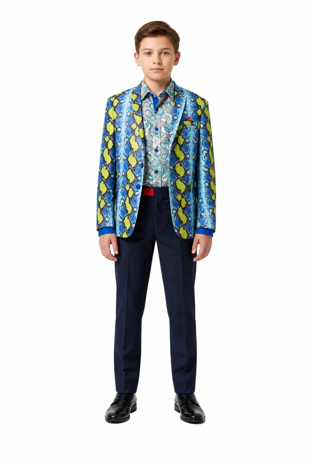 Elie Balleh Boys Slim Fit Snakeskin Jacket Print Blazer