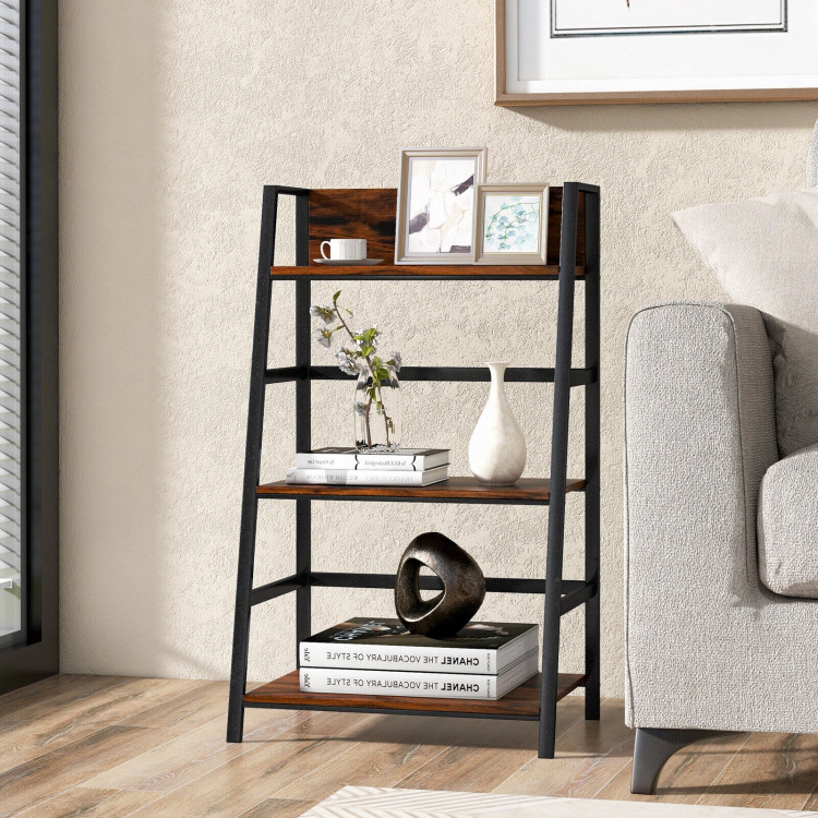 Hivvago 3-Tier Ladder Industrial Bookshelf with Metal Frame