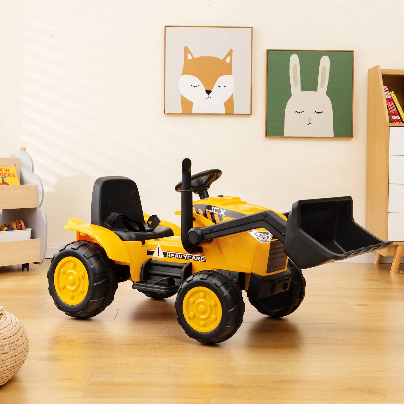 12V Ride On Excavator for Kids Adjustable Digging Bucket Parent Remote and LED Headlights Electric Toy Ages 3-8 Yellow