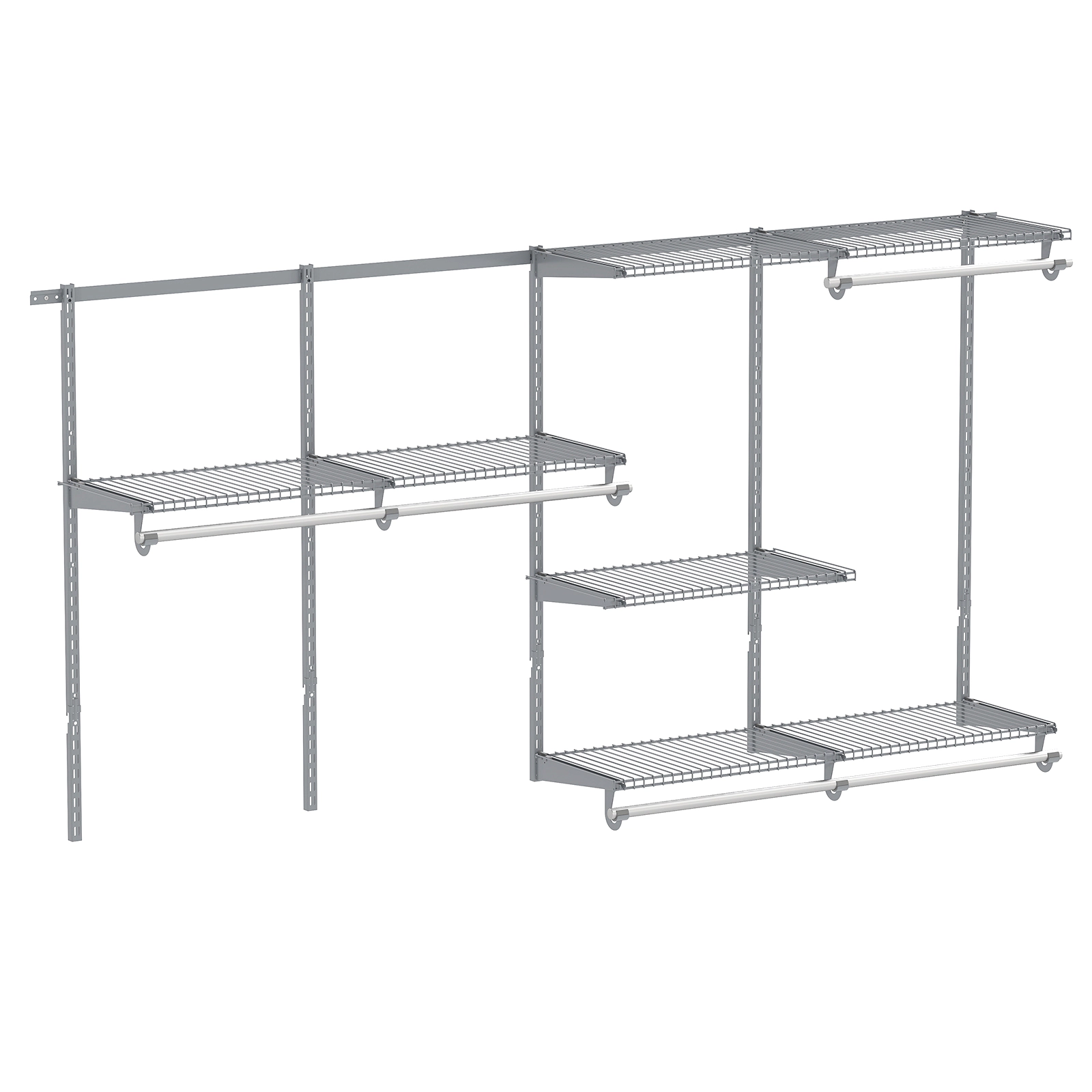 SUGIFT 4-8-ft Wall-Mounted 7 Shelves 5 Hanging Rods Metal Closet Organizer System 48-in x 13-in 45-lb Capacity Gray