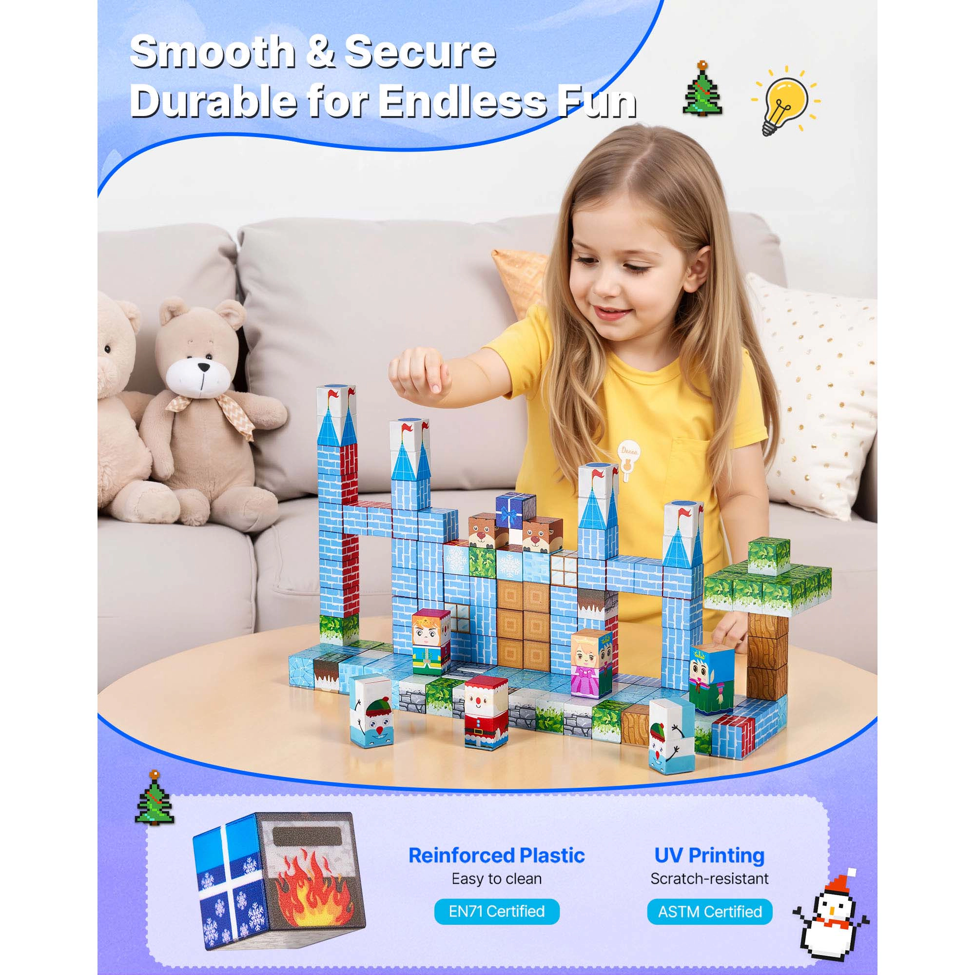 HONGGE Magnetic Blocks, Magnetic Building Cubes for Kids, STEM Montessori Sensory Toys for Christmas Birthday Gift