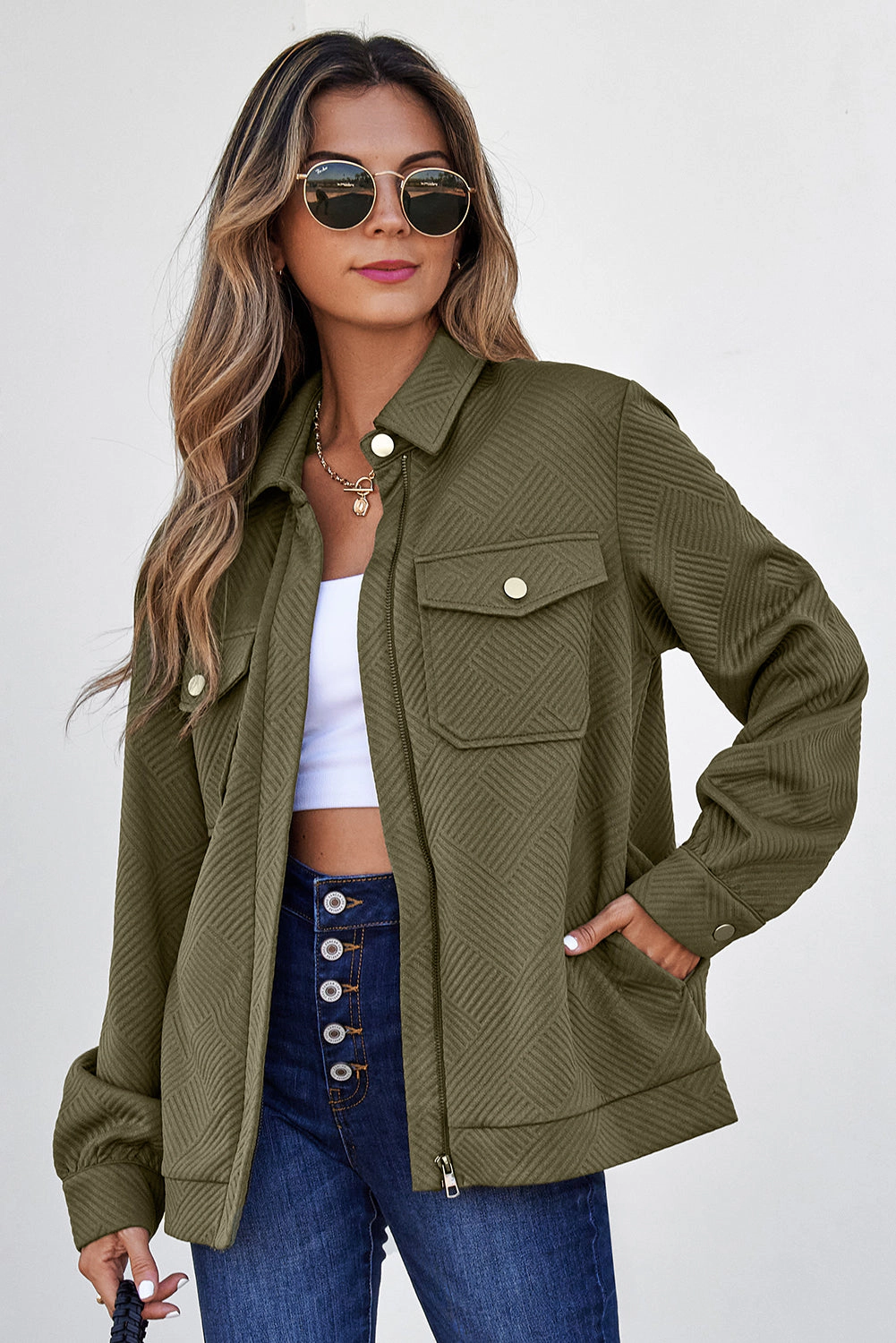 Threaded Pear Women's Remi Zip Up Flap Shirt
