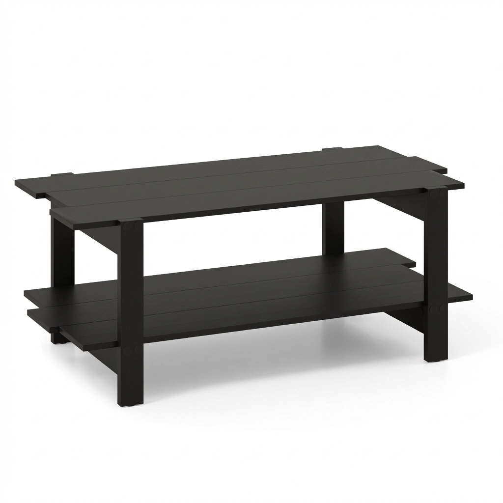 Glintex 2-Tier 45-Inch Slatted Wood Coffee Table with Full-Width Shelf