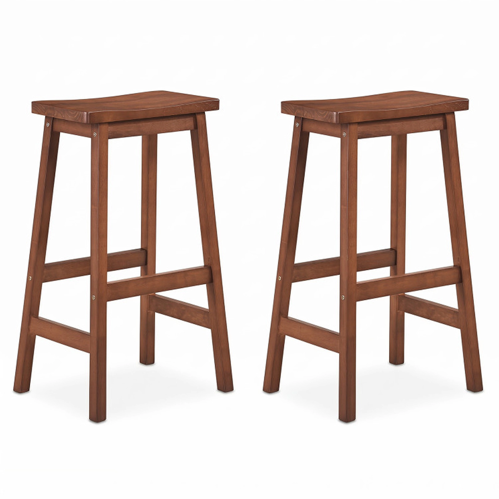 SUGIFT Set of 2 29 in. Backless Walnut Wood Saddle Bar Stools with Footrests, 330 lb Capacity