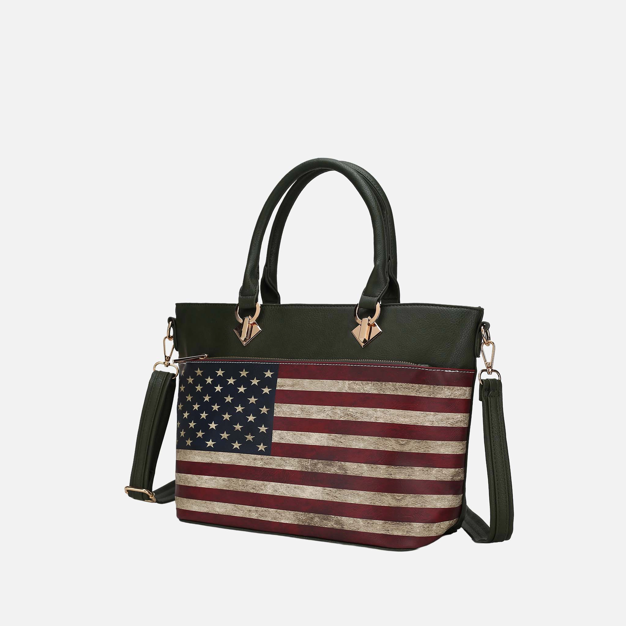 Mia K Collection Lilian Vegan Leather Tote Bag - Patriotic Print, Green