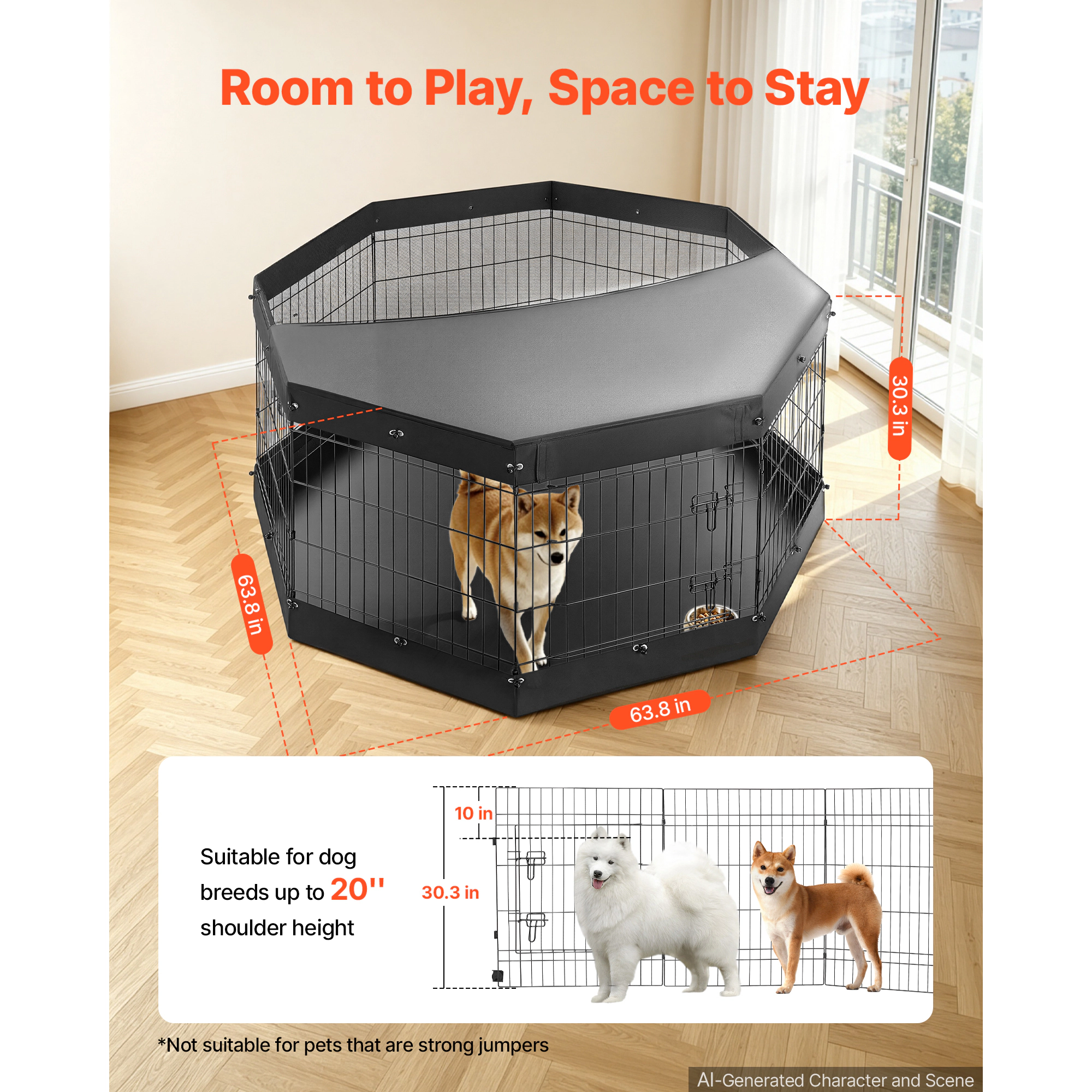 HONGGE Heavy Duty 8 Panel Dog Playpen with Door, Foldable Metal Pet Fence for Dogs, Cats, and Small Animals