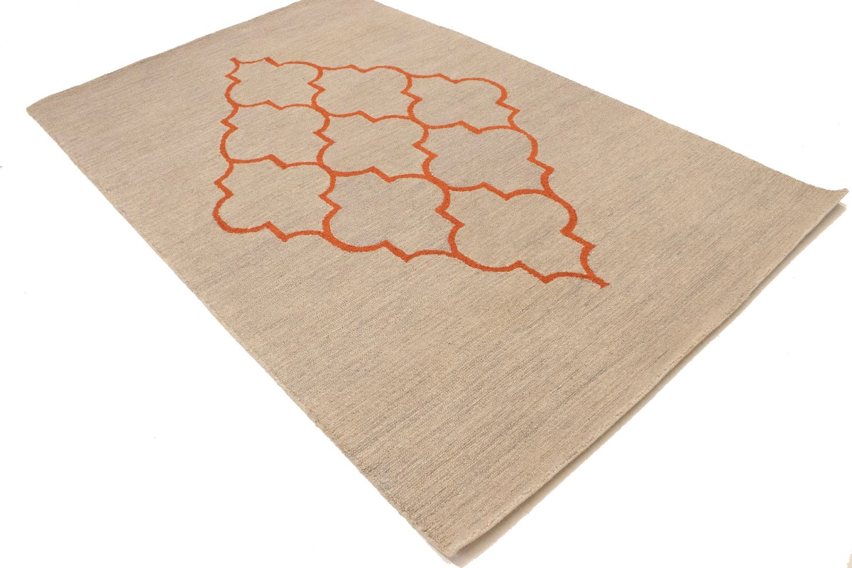 Magic Rugs Beige & Orange Trellis 5X8 Hand-Tufted Modern Rug