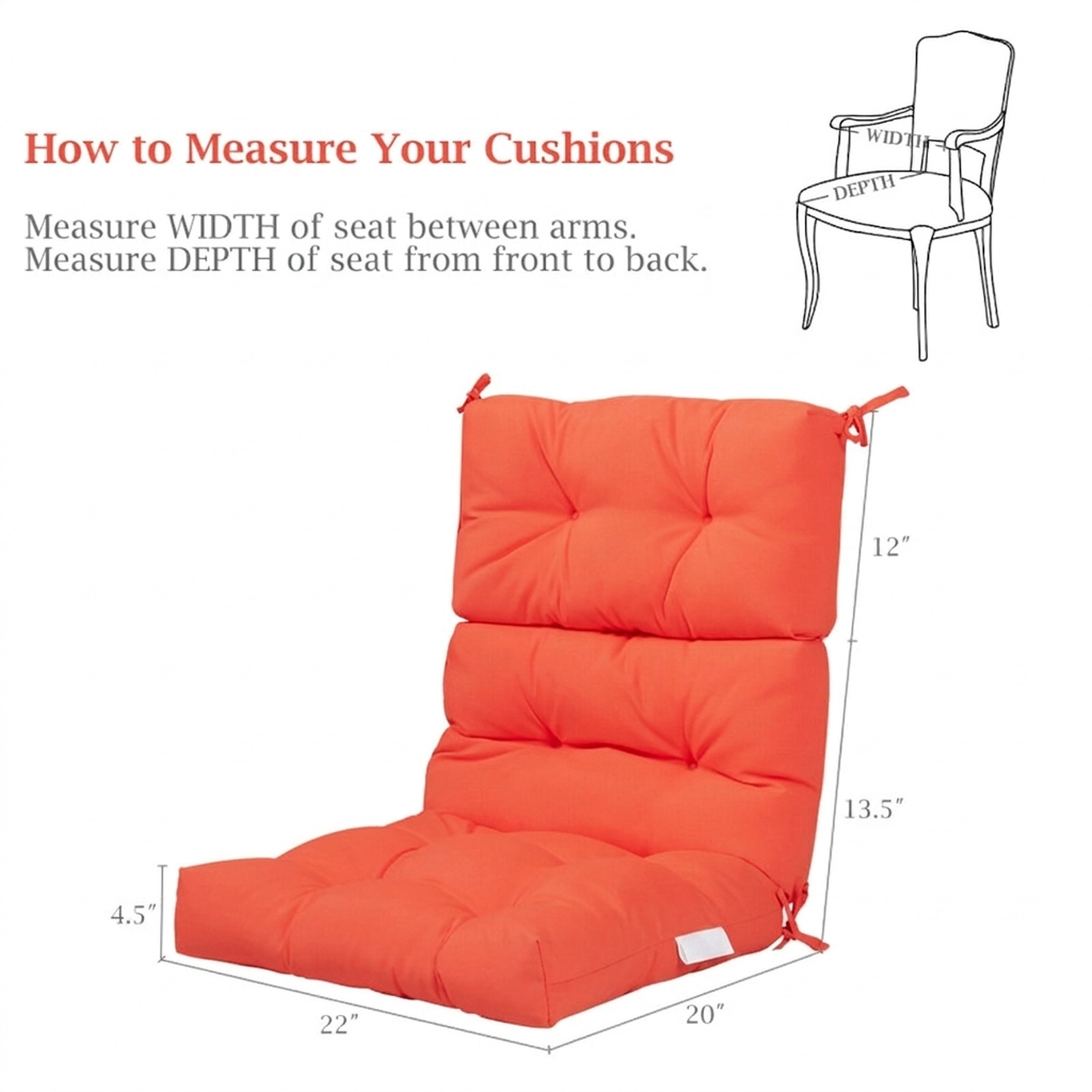 SUGIFT Tufted High Back Outdoor Patio Chair Seating Pad 45.5-in Long 4-lb Cushion 1-Piece Indoor/Outdoor Orange