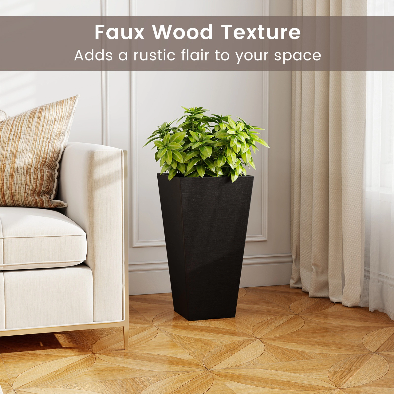 SUGIFT 22.5-in Tall Self-Watering Square Planter with Removable Inner Bucket Flower Pot Set Brown/Black