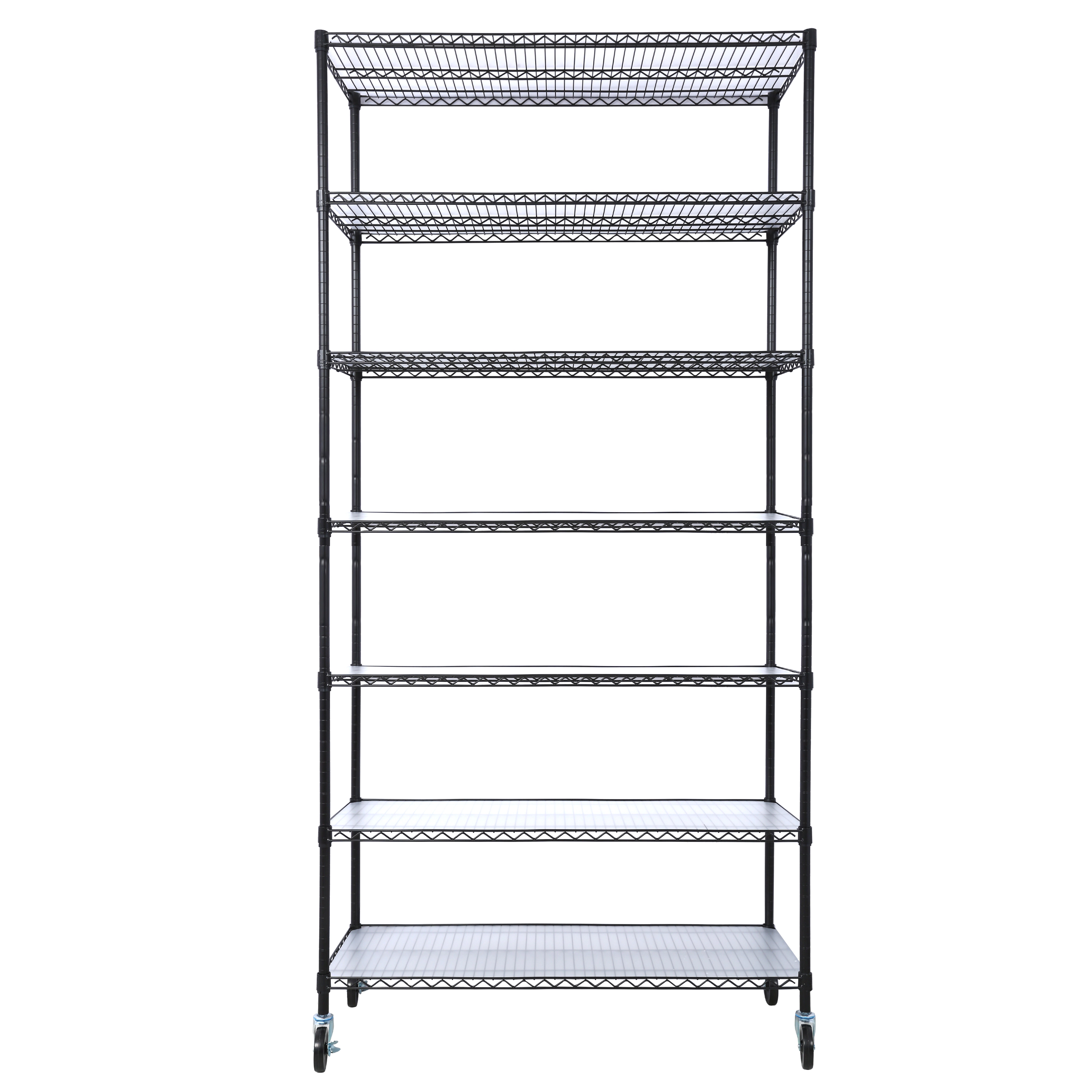 Flynama 7 Tier Black NSF Wire Rack 2450 LBS 81.5H x 48L x 18D in with Rolling Wheels and Liners for Closet and Kitchen
