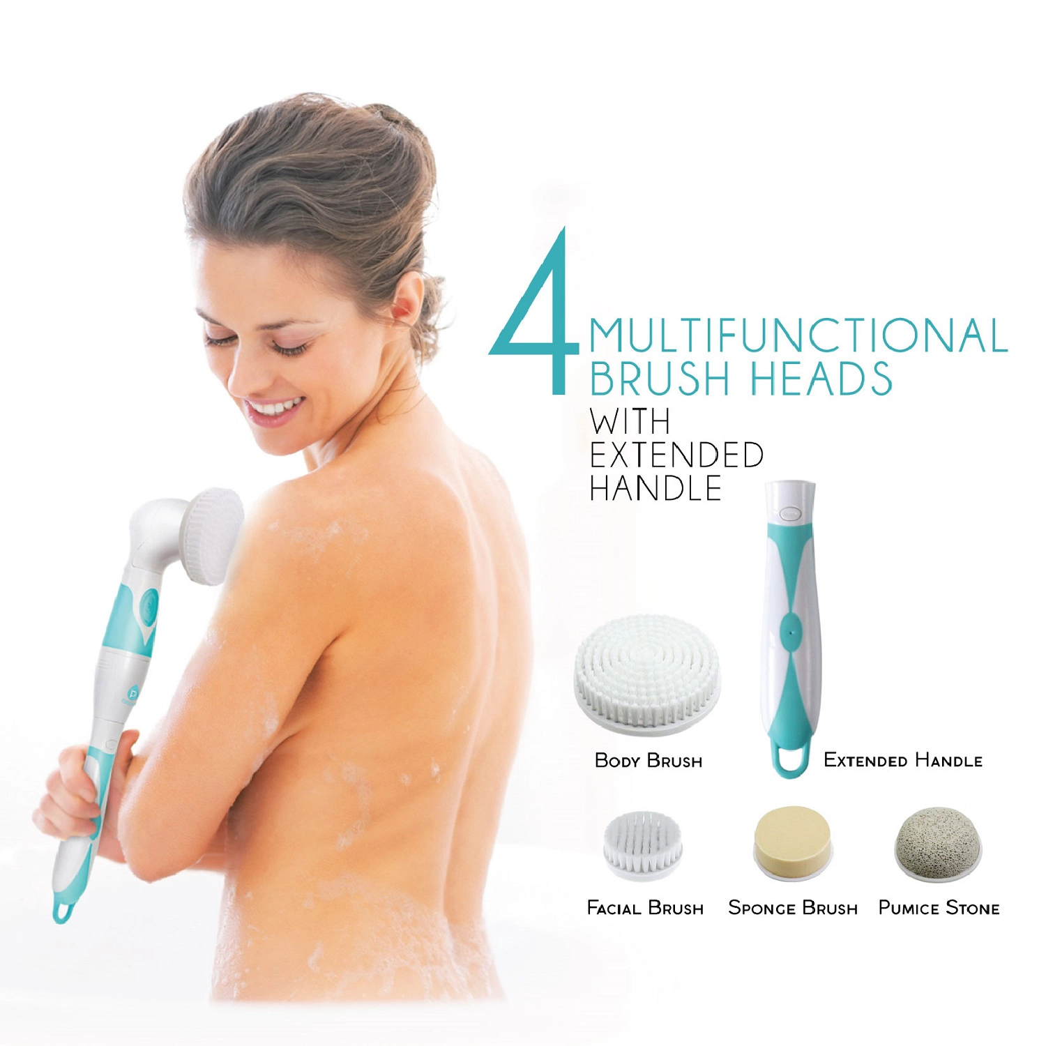 Pursonic Unisex Waterproof 360° Facial & Body Exfoliating Cleansing Brush with Extended Handle